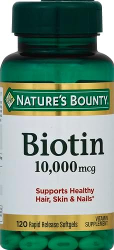 Nature's Bounty Biotin Hair Skin and Nails Vitamins, Supports Healthy Hair, Skin and Nails, 10,000 mcg, 120 Softgels (Pack of 1)
