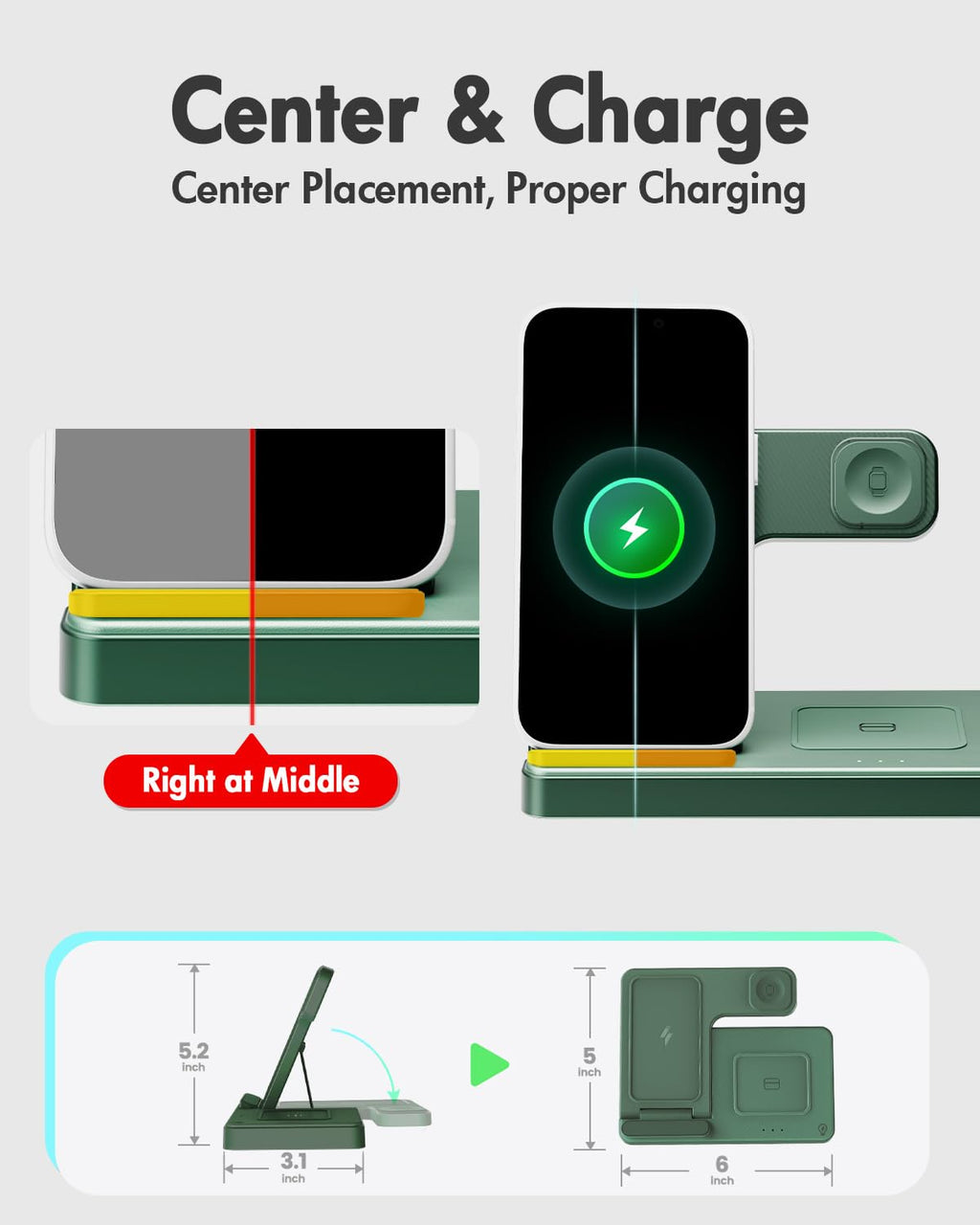Wireless Charger iPhone Charging Station: 3 in 1 Charger Stand Multiple Devices for Apple - iPhone 17 16e 16 15 14 Pro Max 13 12 11 - Watch 11 10 9 8 7 6 5 4 3 2 SE and Ultra Series - Airpods 4 3 Pro