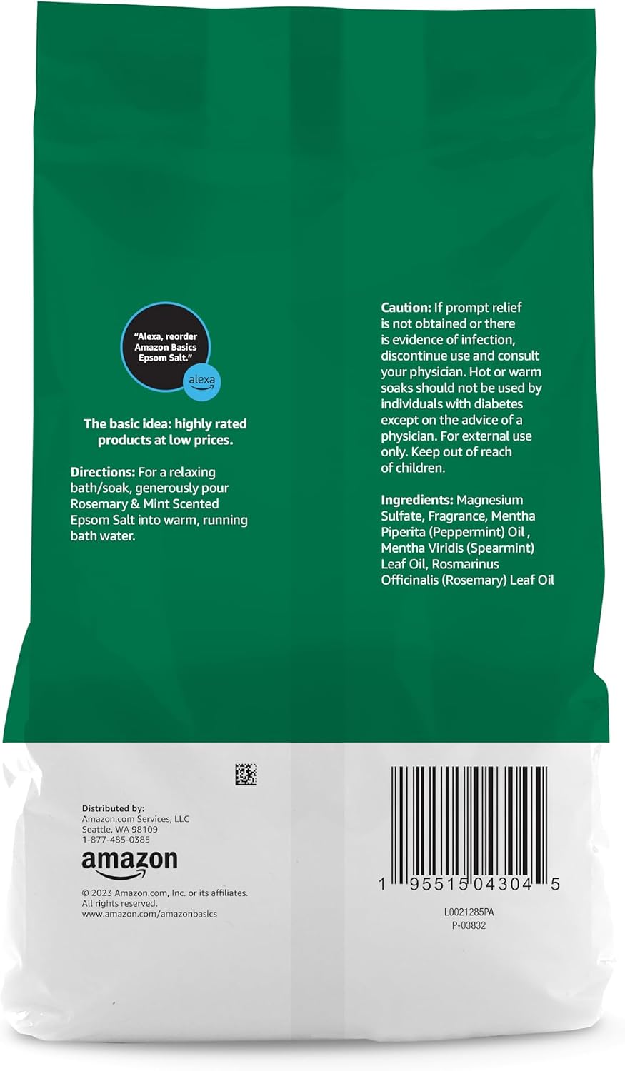 Amazon Basics Epsom Salt Soak, Unscented, Magnesium Sulfate USP, Muscle and Feet Relaxation, Resealable Bag, 3 Pound