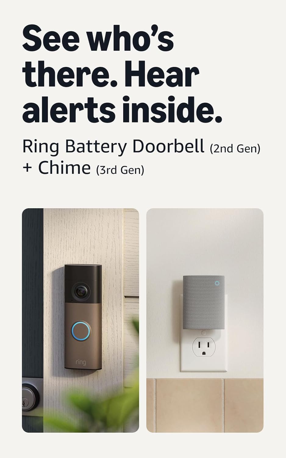 Ring Battery Doorbell (newest model) — Retinal 2K with wide-angle video, up to 6x Enhanced Zoom, Two-Way Talk, and Built-In Battery, Speckled Gray