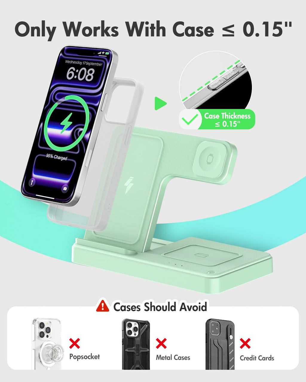 Wireless Charger iPhone Charging Station: 3 in 1 Charger Stand Multiple Devices for Apple - iPhone 17 16e 16 15 14 Pro Max 13 12 11 - Watch 11 10 9 8 7 6 5 4 3 2 SE and Ultra Series - Airpods 4 3 Pro