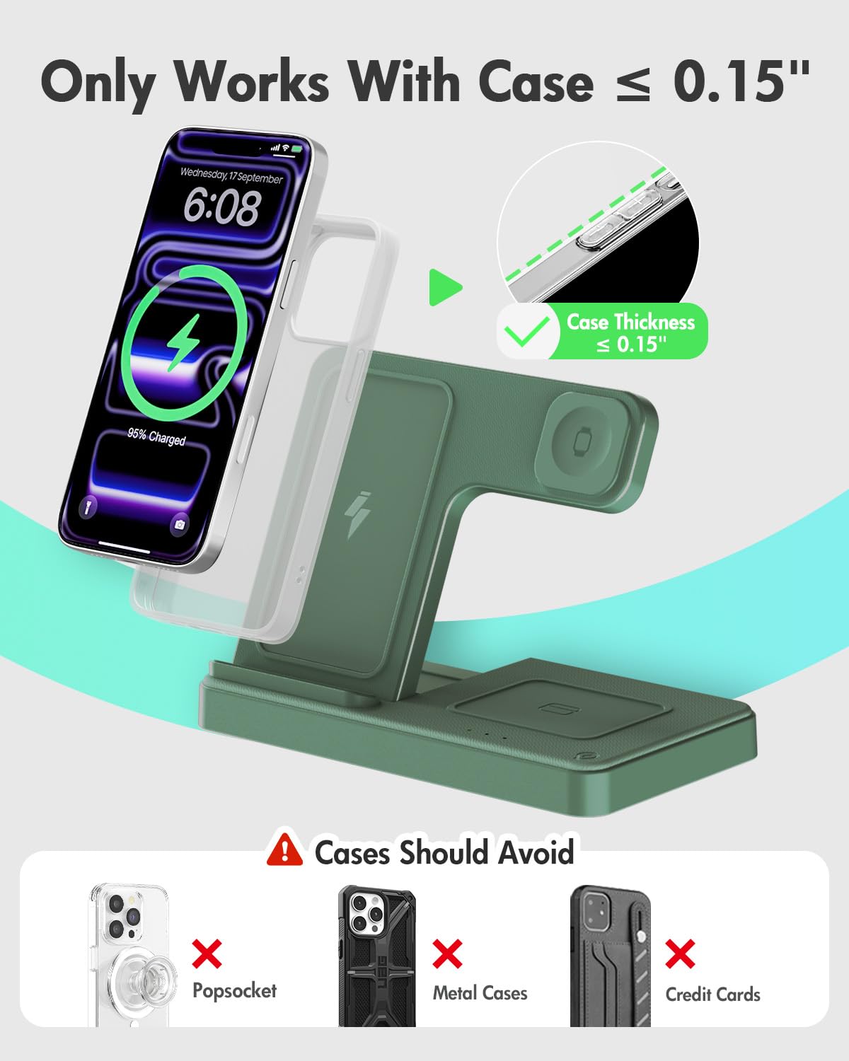 Wireless Charger iPhone Charging Station: 3 in 1 Charger Stand Multiple Devices for Apple - iPhone 17 16e 16 15 14 Pro Max 13 12 11 - Watch 11 10 9 8 7 6 5 4 3 2 SE and Ultra Series - Airpods 4 3 Pro