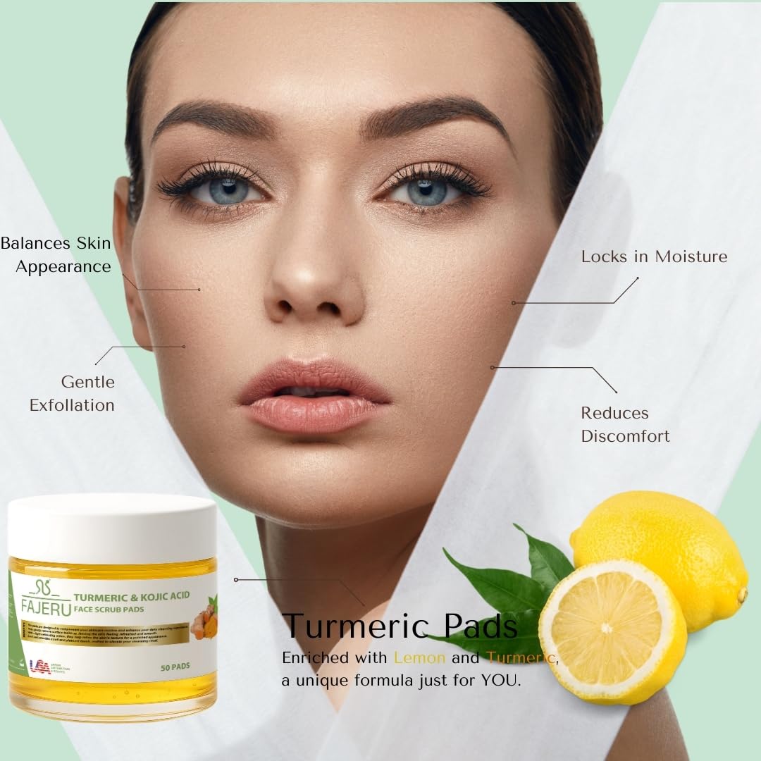Turmeric Kojic Acid Cleansing Pads – 50pcs Exfoliating Face Scrub Pads for Smooth Skin – Turmeric Kojic Infused Cleansing