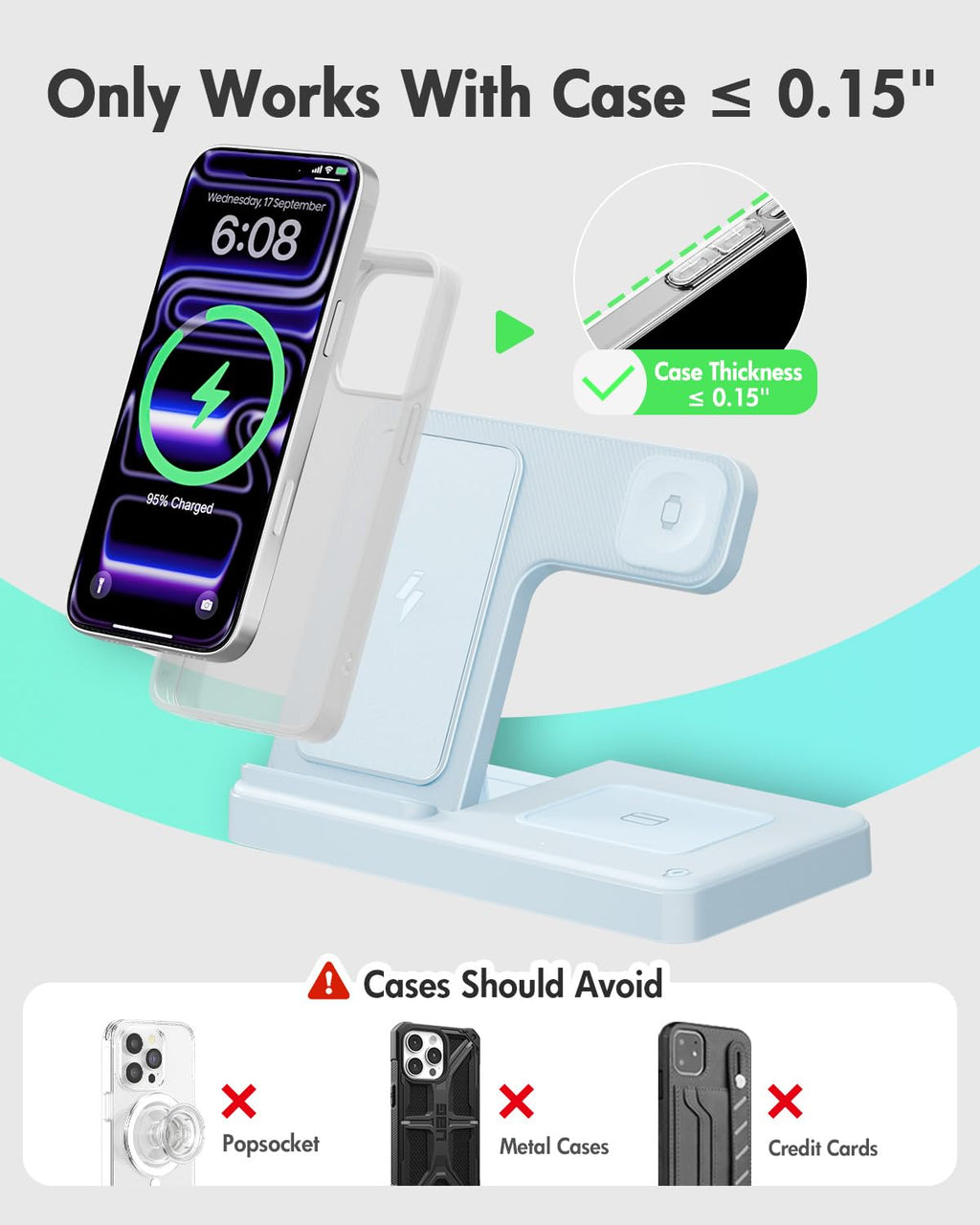Wireless Charger iPhone Charging Station: 3 in 1 Charger Stand Multiple Devices for Apple - iPhone 17 16e 16 15 14 Pro Max 13 12 11 - Watch 11 10 9 8 7 6 5 4 3 2 SE and Ultra Series - Airpods 4 3 Pro