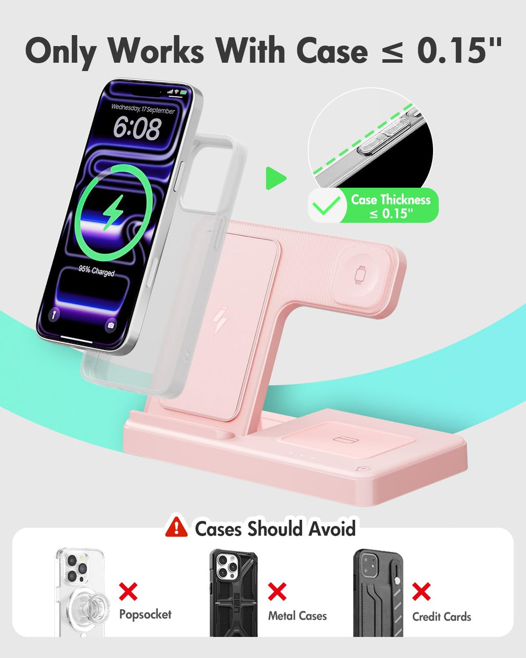Wireless Charger iPhone Charging Station: 3 in 1 Charger Stand Multiple Devices for Apple - iPhone 17 16e 16 15 14 Pro Max 13 12 11 - Watch 11 10 9 8 7 6 5 4 3 2 SE and Ultra Series - Airpods 4 3 Pro