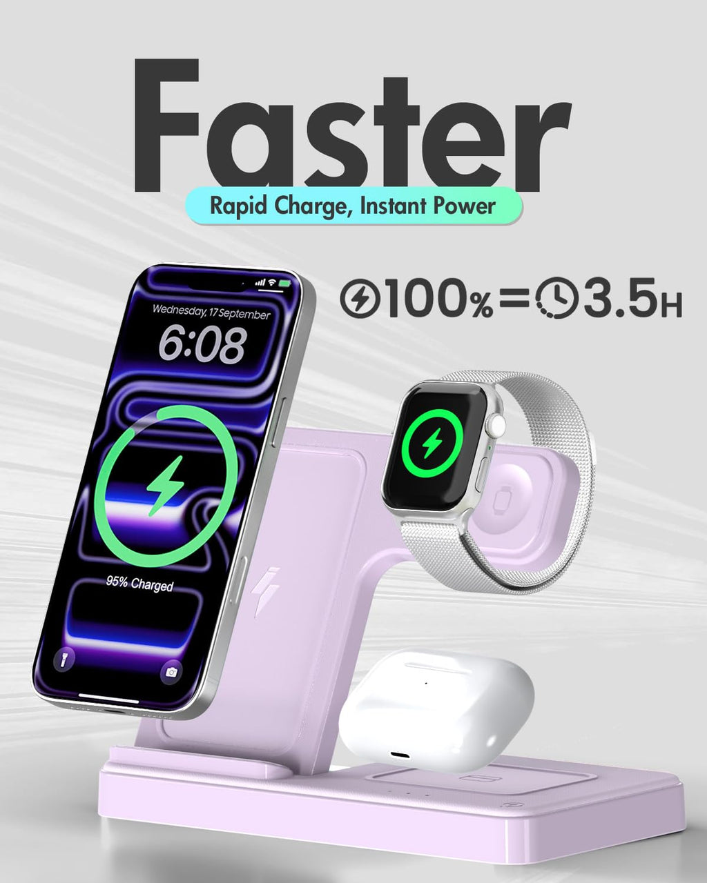 Wireless Charger iPhone Charging Station: 3 in 1 Charger Stand Multiple Devices for Apple - iPhone 17 16e 16 15 14 Pro Max 13 12 11 - Watch 11 10 9 8 7 6 5 4 3 2 SE and Ultra Series - Airpods 4 3 Pro