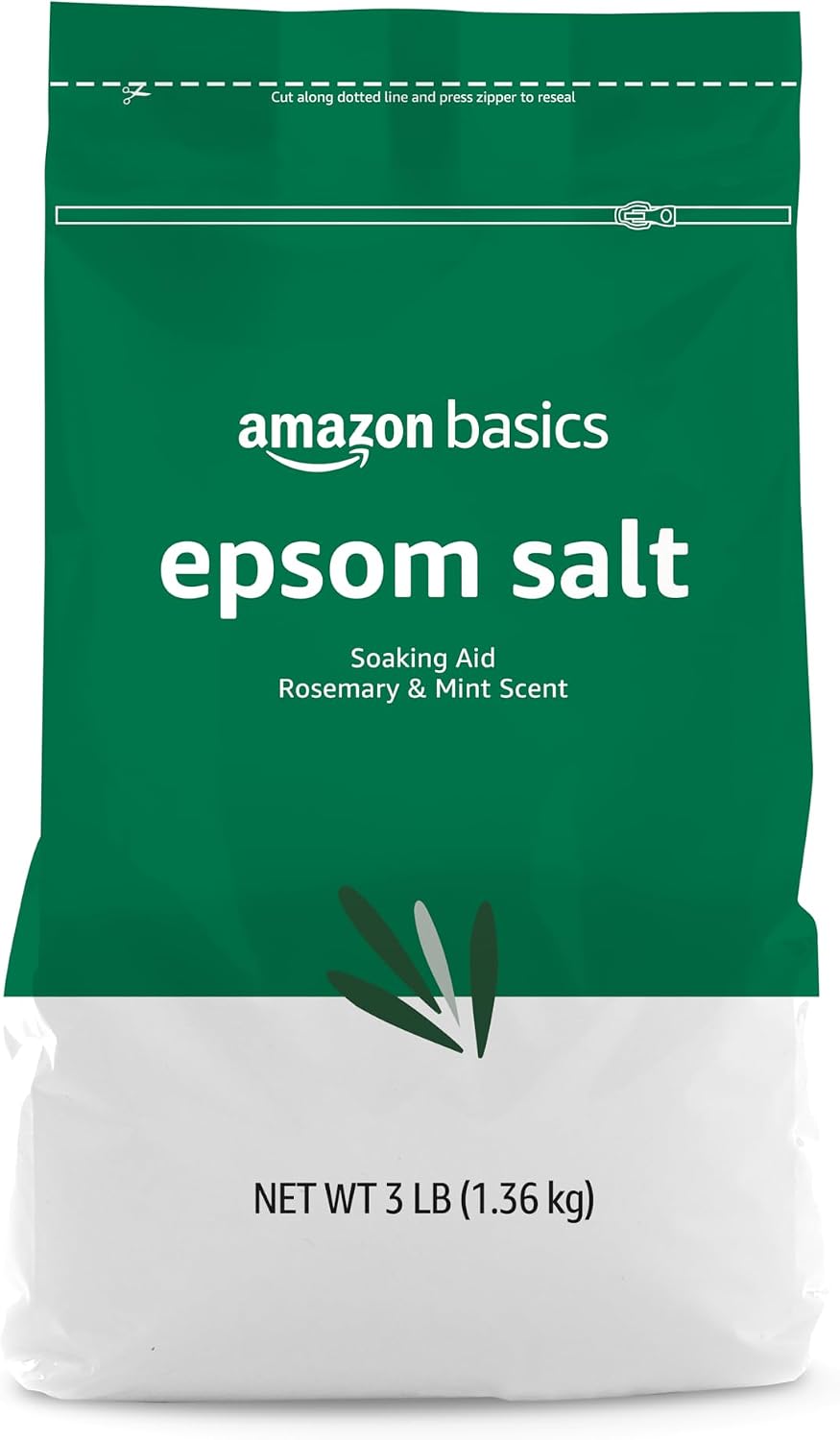 Amazon Basics Epsom Salt Soak, Unscented, Magnesium Sulfate USP, Muscle and Feet Relaxation, Resealable Bag, 3 Pound