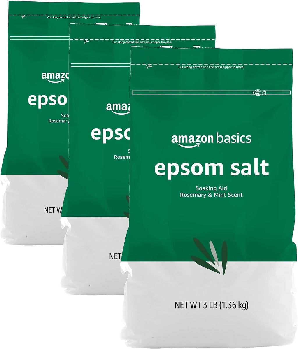 Amazon Basics Epsom Salt Soak, Unscented, Magnesium Sulfate USP, Muscle and Feet Relaxation, Resealable Bag, 3 Pound