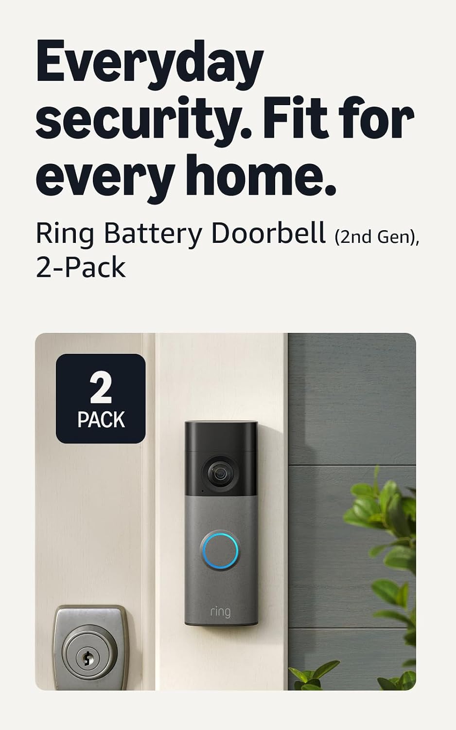 Ring Battery Doorbell (newest model) — Retinal 2K with wide-angle video, up to 6x Enhanced Zoom, Two-Way Talk, and Built-In Battery, Speckled Gray