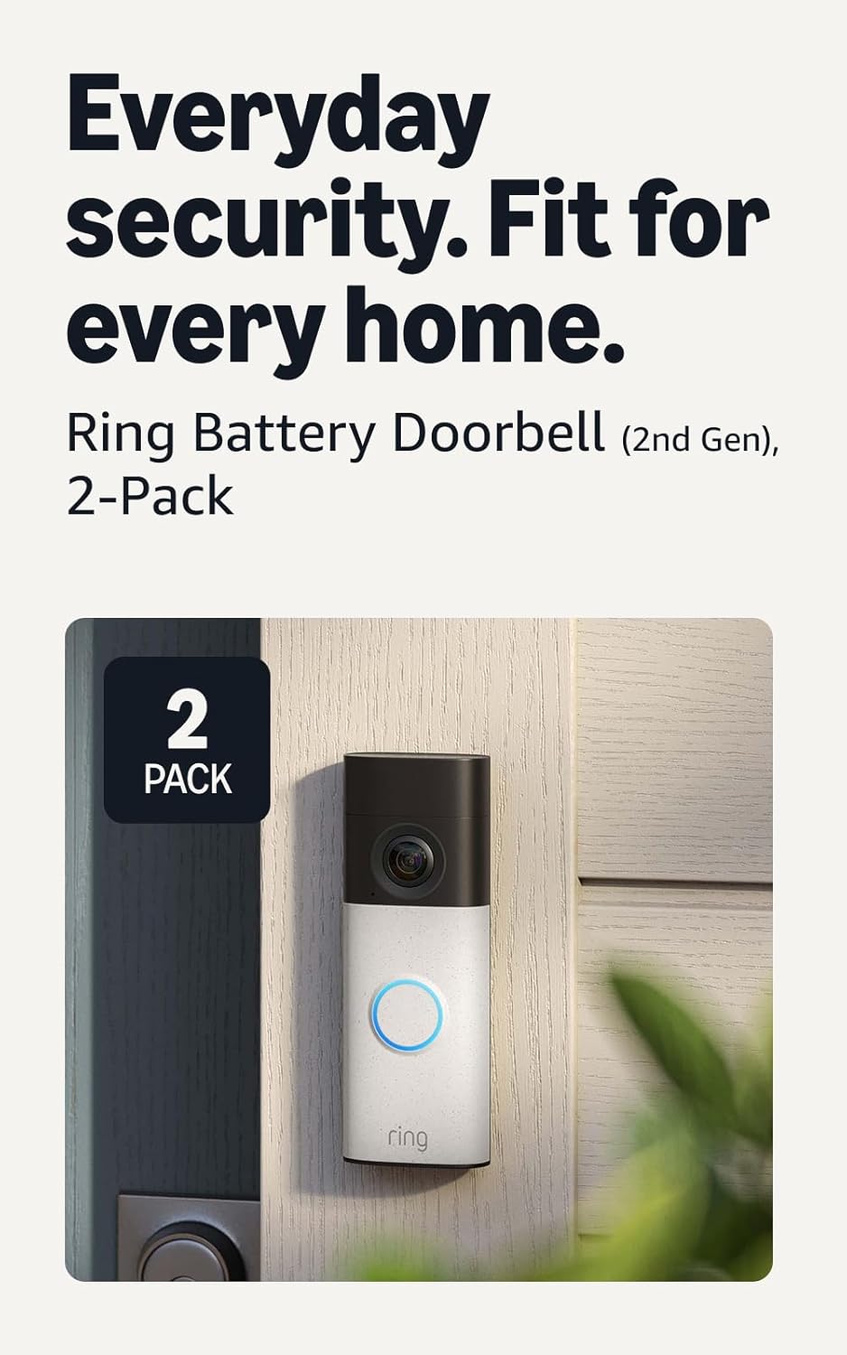 Ring Battery Doorbell (newest model) — Retinal 2K with wide-angle video, up to 6x Enhanced Zoom, Two-Way Talk, and Built-In Battery, Speckled Gray