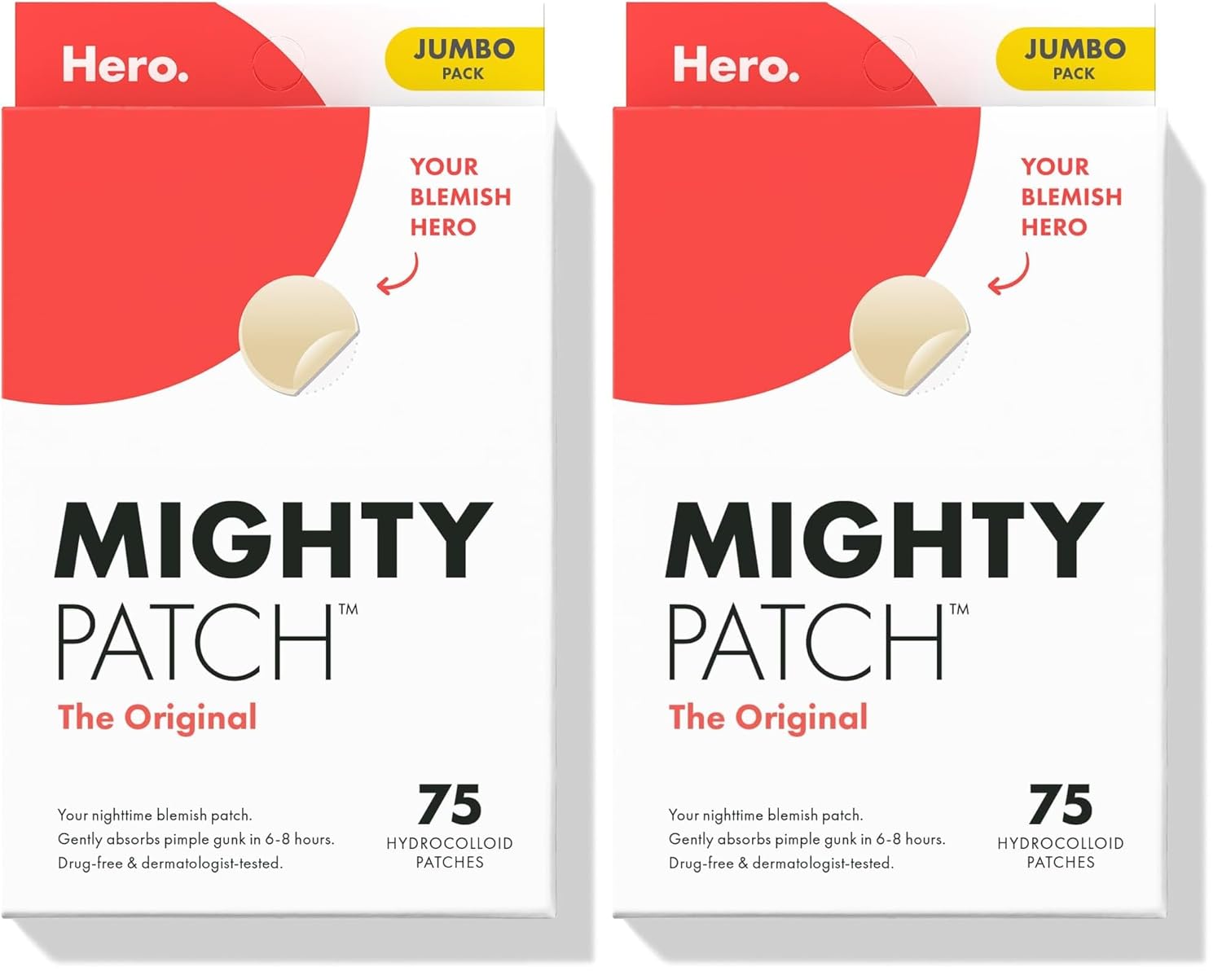 Mighty Patch Hero Cosmetics Original Nighttime Acne Pimple Patches, 36 Ct | #1 Hydrocolloid Acne Patches, Shrinking Zits & Whiteheads in 1 Use, Spot Treatment, Pimple Stickers for Face