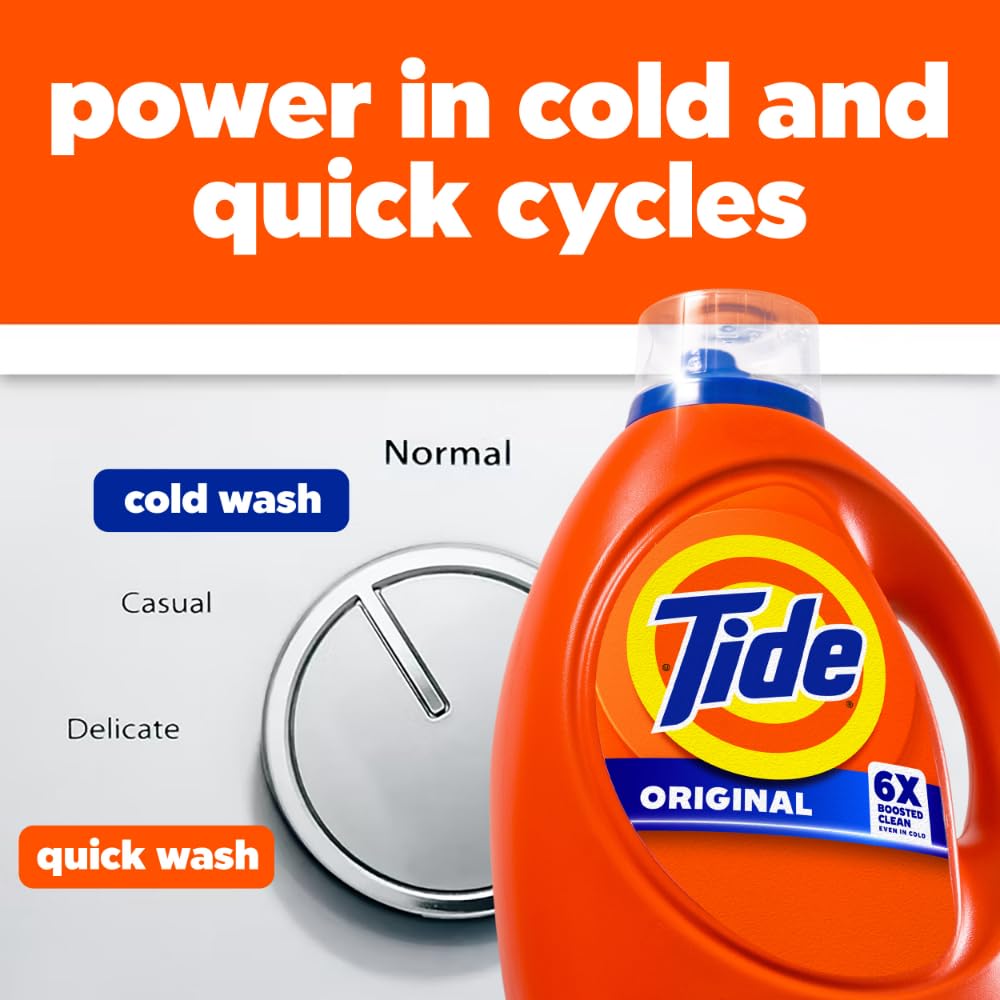Tide Liquid Laundry Detergent, Original Scent, 125 fl oz, 100 Loads, Boosted Clean Even in Cold Water with Concentrated Washing Soap