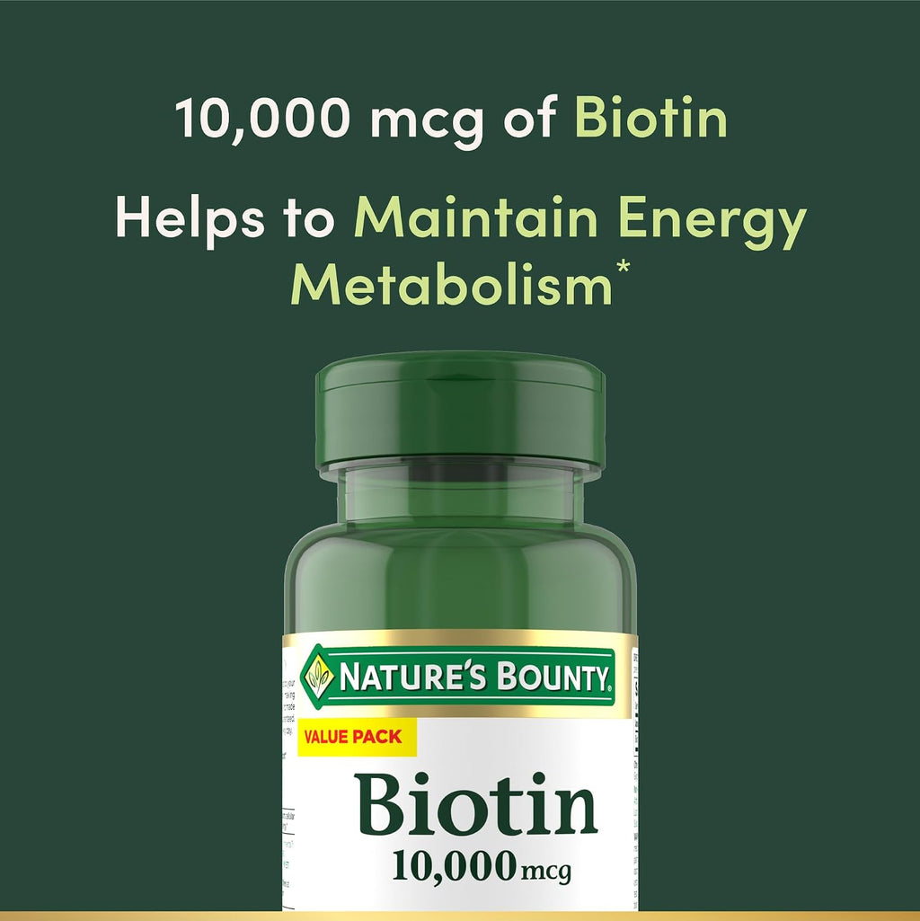 Nature's Bounty Biotin Hair Skin and Nails Vitamins, Supports Healthy Hair, Skin and Nails, 10,000 mcg, 120 Softgels (Pack of 1)