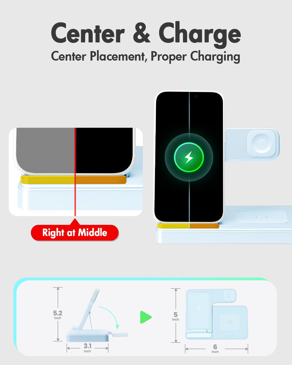 Wireless Charger iPhone Charging Station: 3 in 1 Charger Stand Multiple Devices for Apple - iPhone 17 16e 16 15 14 Pro Max 13 12 11 - Watch 11 10 9 8 7 6 5 4 3 2 SE and Ultra Series - Airpods 4 3 Pro
