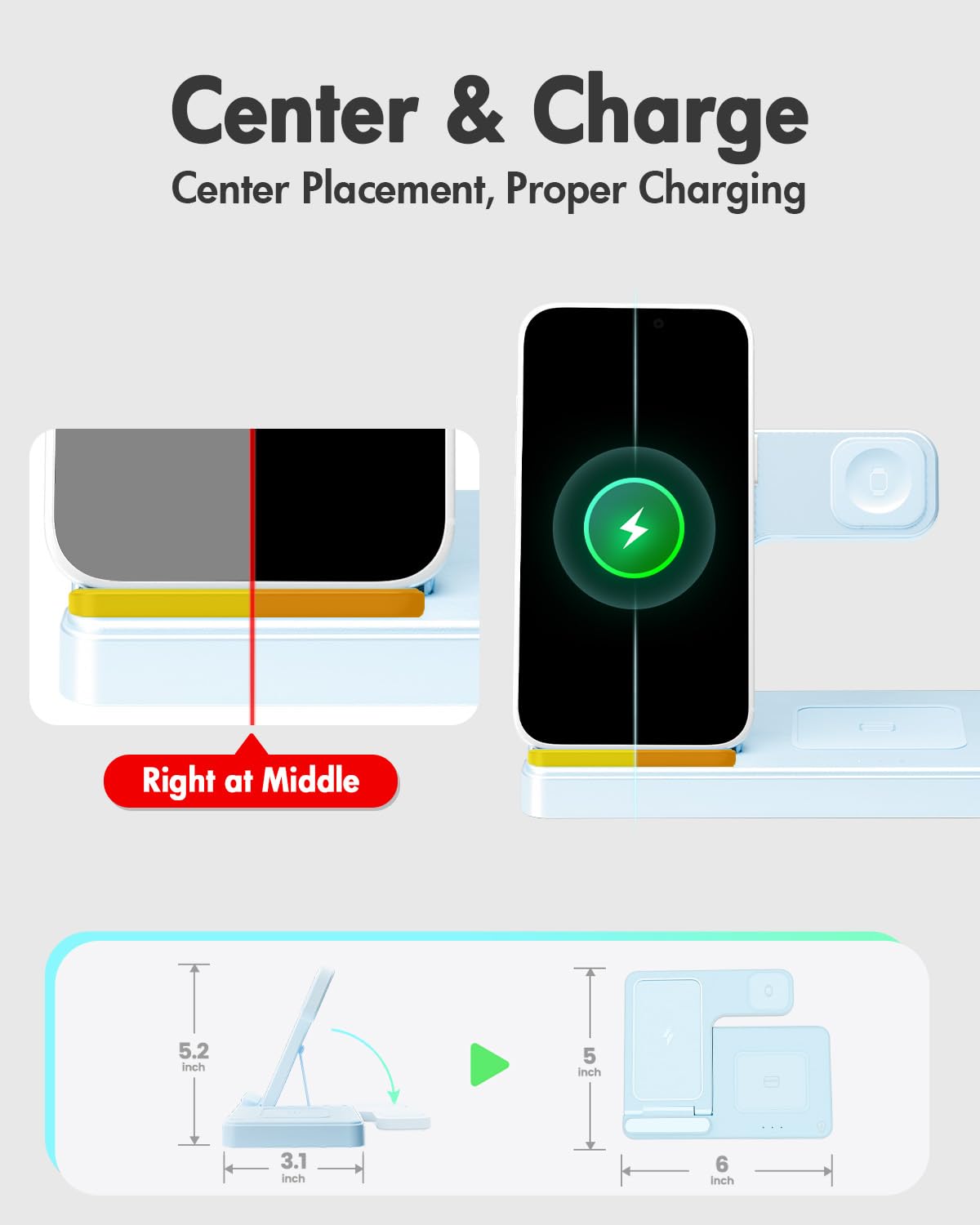 Wireless Charger iPhone Charging Station: 3 in 1 Charger Stand Multiple Devices for Apple - iPhone 17 16e 16 15 14 Pro Max 13 12 11 - Watch 11 10 9 8 7 6 5 4 3 2 SE and Ultra Series - Airpods 4 3 Pro