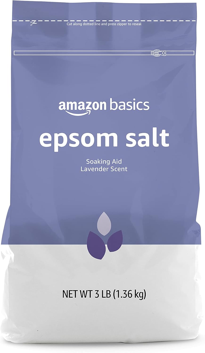 Amazon Basics Epsom Salt Soak, Unscented, Magnesium Sulfate USP, Muscle and Feet Relaxation, Resealable Bag, 3 Pound