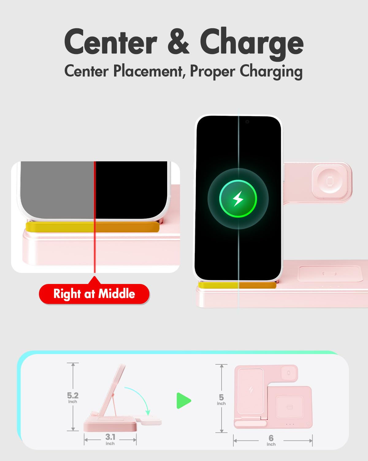 Wireless Charger iPhone Charging Station: 3 in 1 Charger Stand Multiple Devices for Apple - iPhone 17 16e 16 15 14 Pro Max 13 12 11 - Watch 11 10 9 8 7 6 5 4 3 2 SE and Ultra Series - Airpods 4 3 Pro