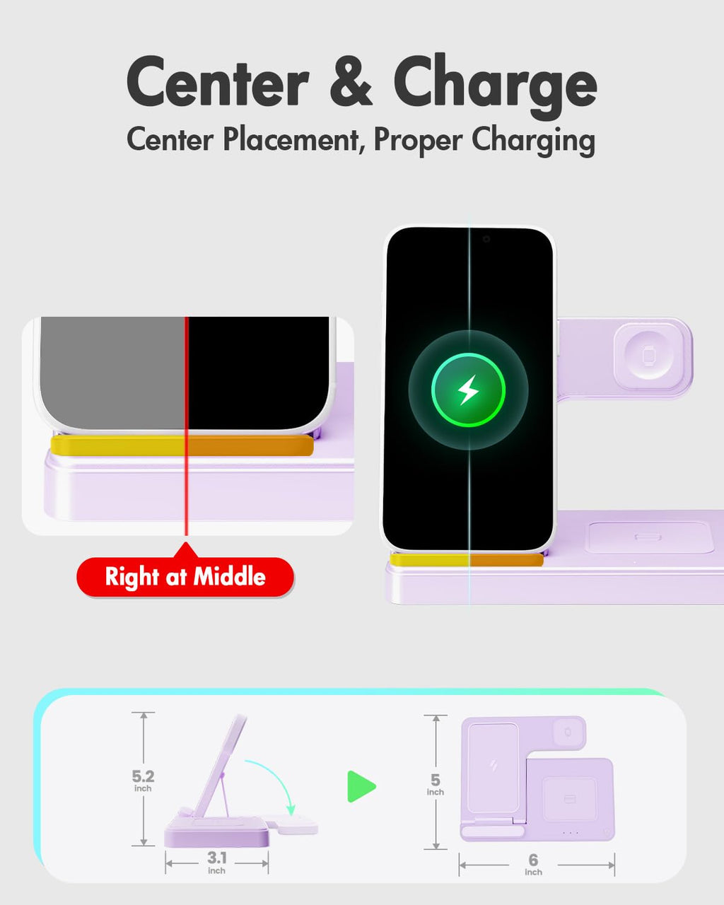Wireless Charger iPhone Charging Station: 3 in 1 Charger Stand Multiple Devices for Apple - iPhone 17 16e 16 15 14 Pro Max 13 12 11 - Watch 11 10 9 8 7 6 5 4 3 2 SE and Ultra Series - Airpods 4 3 Pro