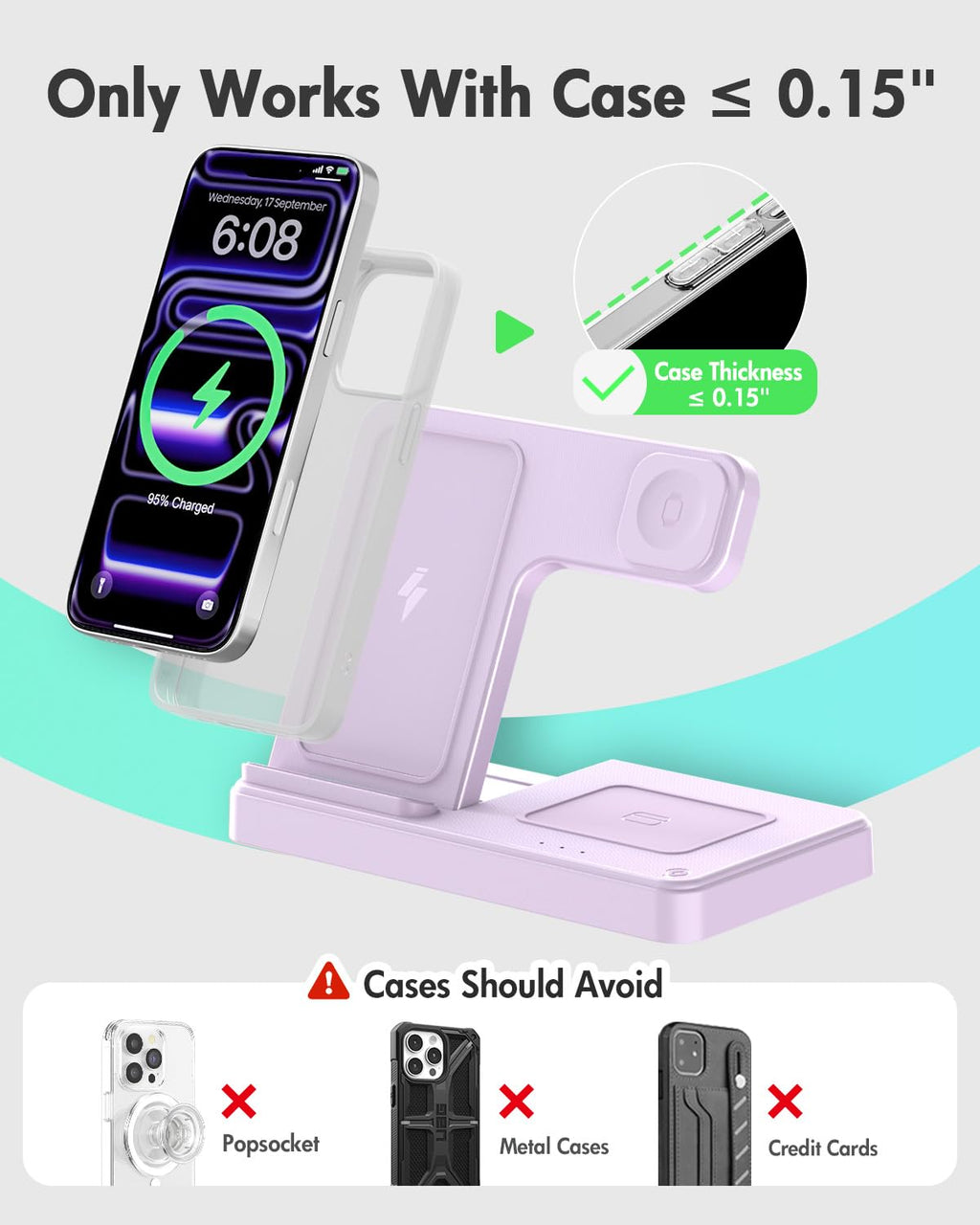 Wireless Charger iPhone Charging Station: 3 in 1 Charger Stand Multiple Devices for Apple - iPhone 17 16e 16 15 14 Pro Max 13 12 11 - Watch 11 10 9 8 7 6 5 4 3 2 SE and Ultra Series - Airpods 4 3 Pro