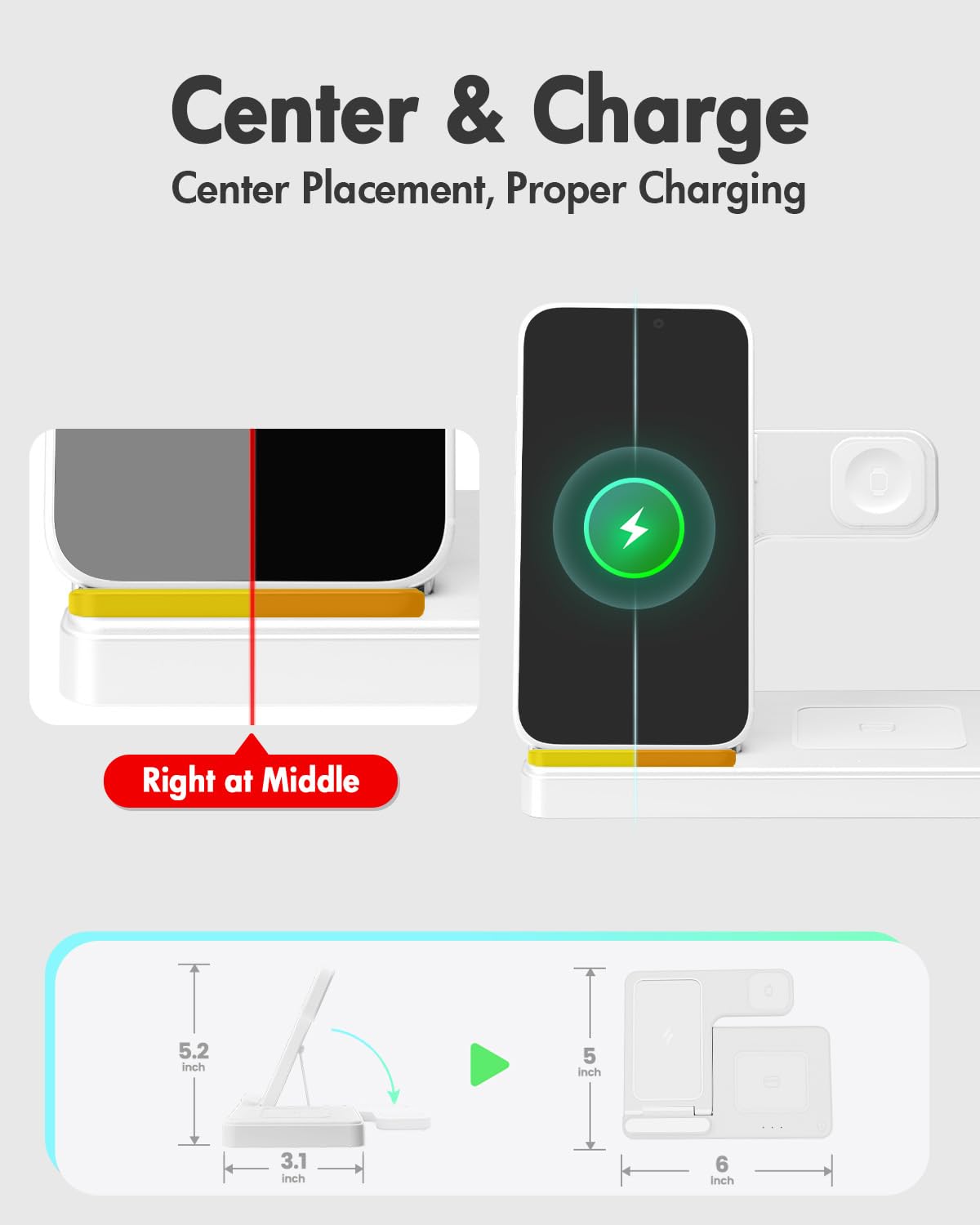 Wireless Charger iPhone Charging Station: 3 in 1 Charger Stand Multiple Devices for Apple - iPhone 17 16e 16 15 14 Pro Max 13 12 11 - Watch 11 10 9 8 7 6 5 4 3 2 SE and Ultra Series - Airpods 4 3 Pro