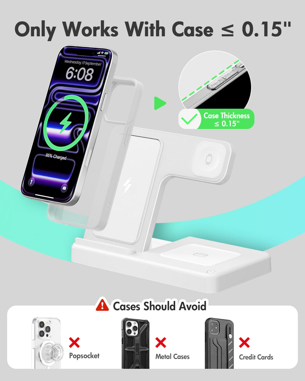 Wireless Charger iPhone Charging Station: 3 in 1 Charger Stand Multiple Devices for Apple - iPhone 17 16e 16 15 14 Pro Max 13 12 11 - Watch 11 10 9 8 7 6 5 4 3 2 SE and Ultra Series - Airpods 4 3 Pro