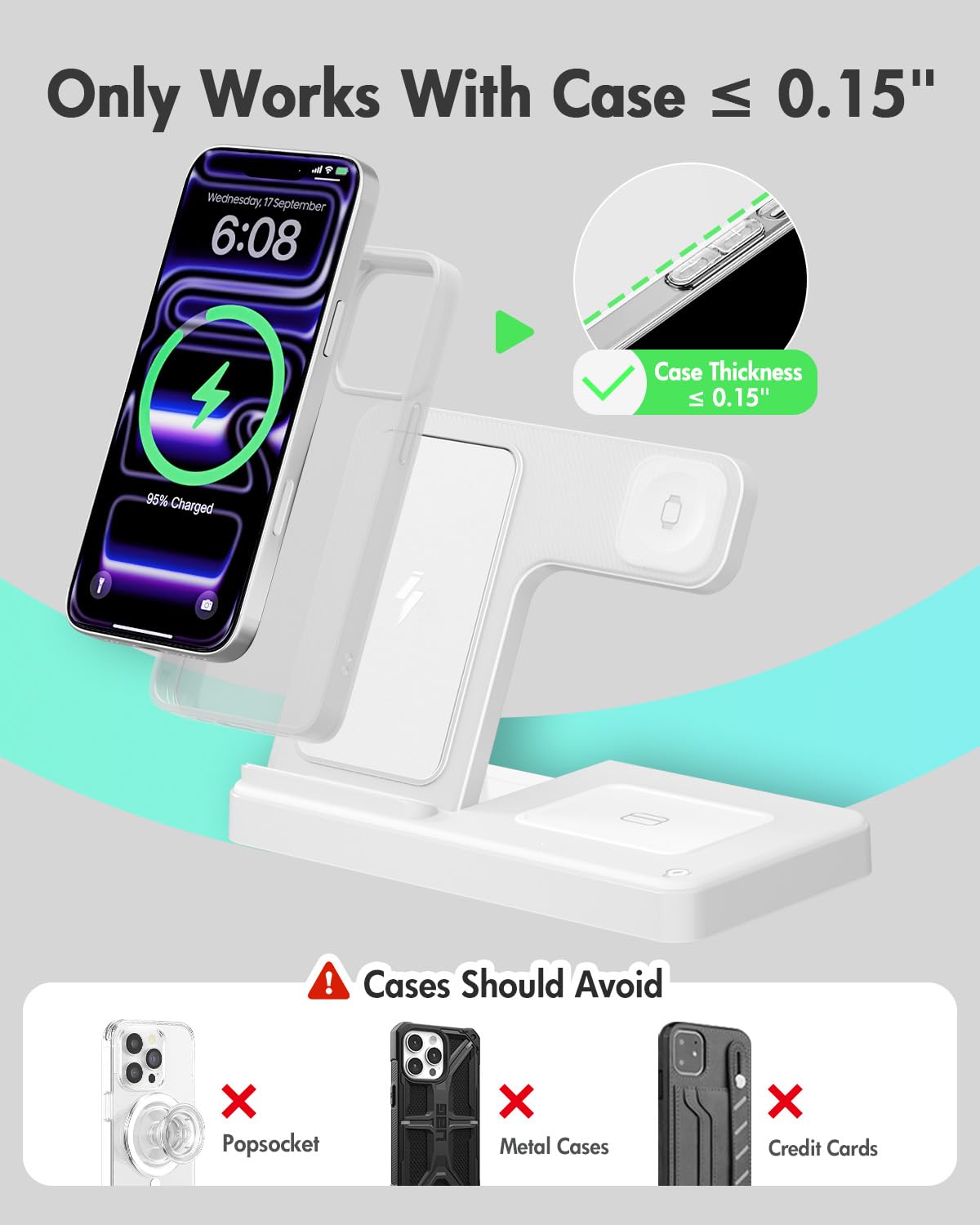 Wireless Charger iPhone Charging Station: 3 in 1 Charger Stand Multiple Devices for Apple - iPhone 17 16e 16 15 14 Pro Max 13 12 11 - Watch 11 10 9 8 7 6 5 4 3 2 SE and Ultra Series - Airpods 4 3 Pro