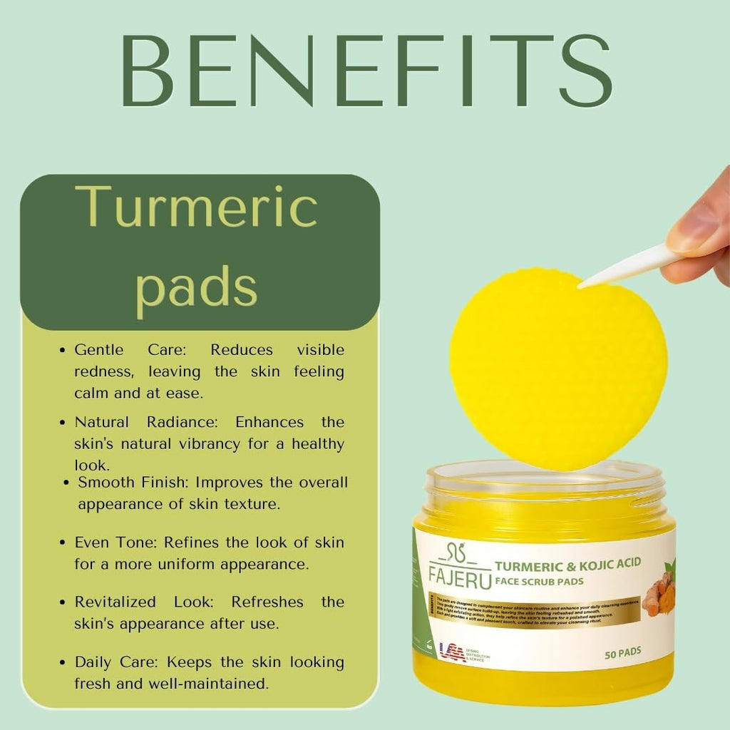 Turmeric Kojic Acid Cleansing Pads – 50pcs Exfoliating Face Scrub Pads for Smooth Skin – Turmeric Kojic Infused Cleansing