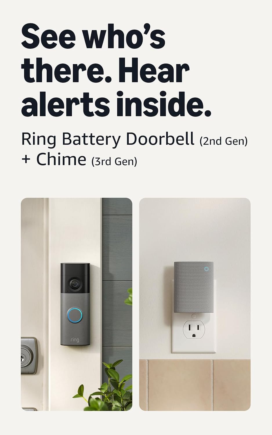 Ring Battery Doorbell (newest model) — Retinal 2K with wide-angle video, up to 6x Enhanced Zoom, Two-Way Talk, and Built-In Battery, Speckled Gray
