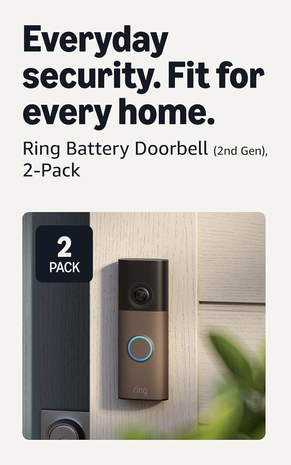 Ring Battery Doorbell (newest model) — Retinal 2K with wide-angle video, up to 6x Enhanced Zoom, Two-Way Talk, and Built-In Battery, Speckled Gray