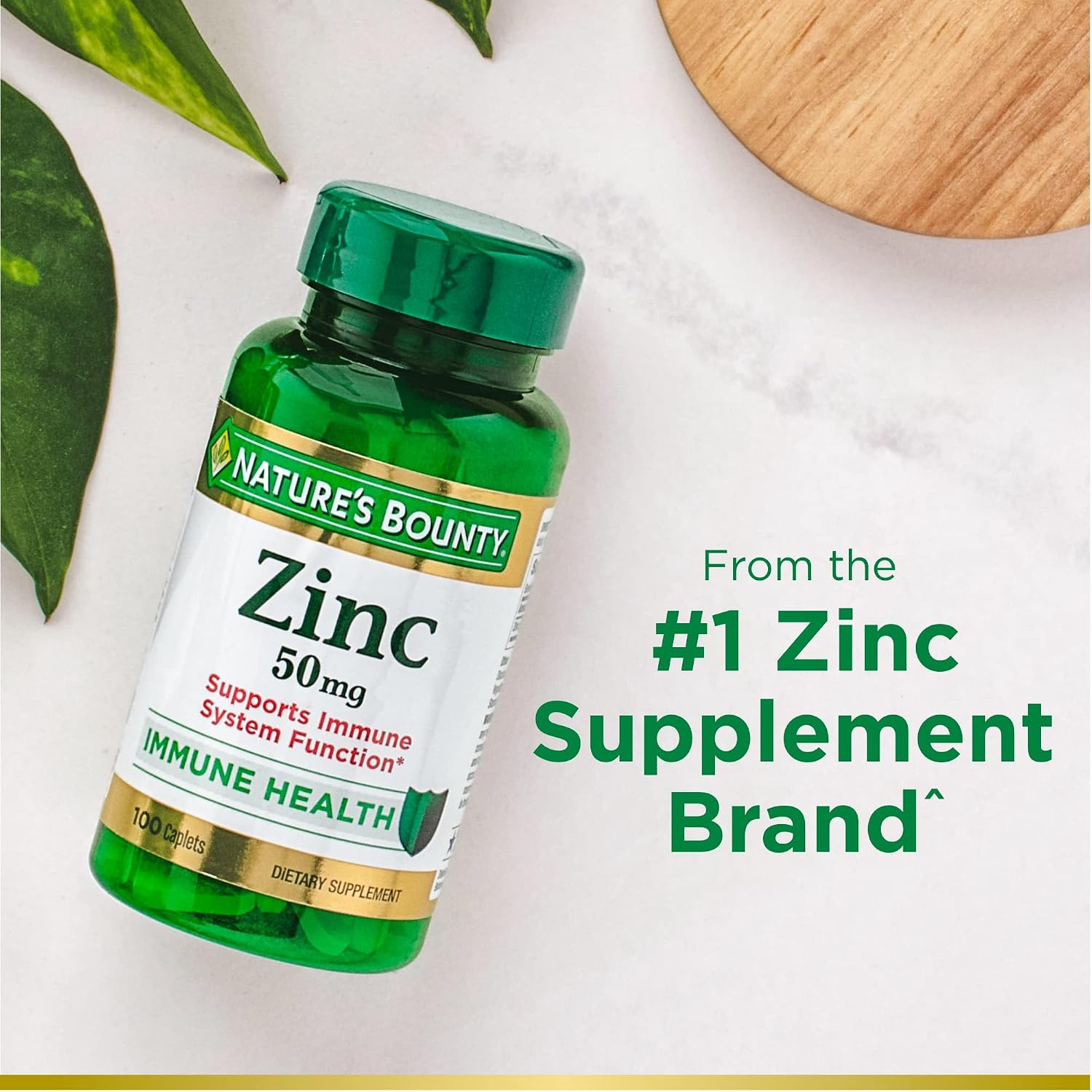 Nature’s Bounty Zinc 50mg, Immune Support & Antioxidant Supplement, Promotes Skin Health, 1 Caplet Per Day, Gluten Free, 250 Vegetarian Caplets
