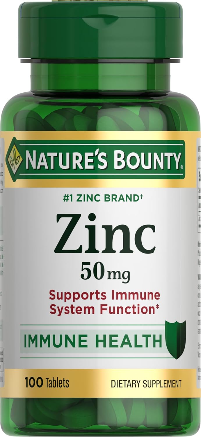 Nature’s Bounty Zinc 50mg, Immune Support & Antioxidant Supplement, Promotes Skin Health, 1 Caplet Per Day, Gluten Free, 250 Vegetarian Caplets