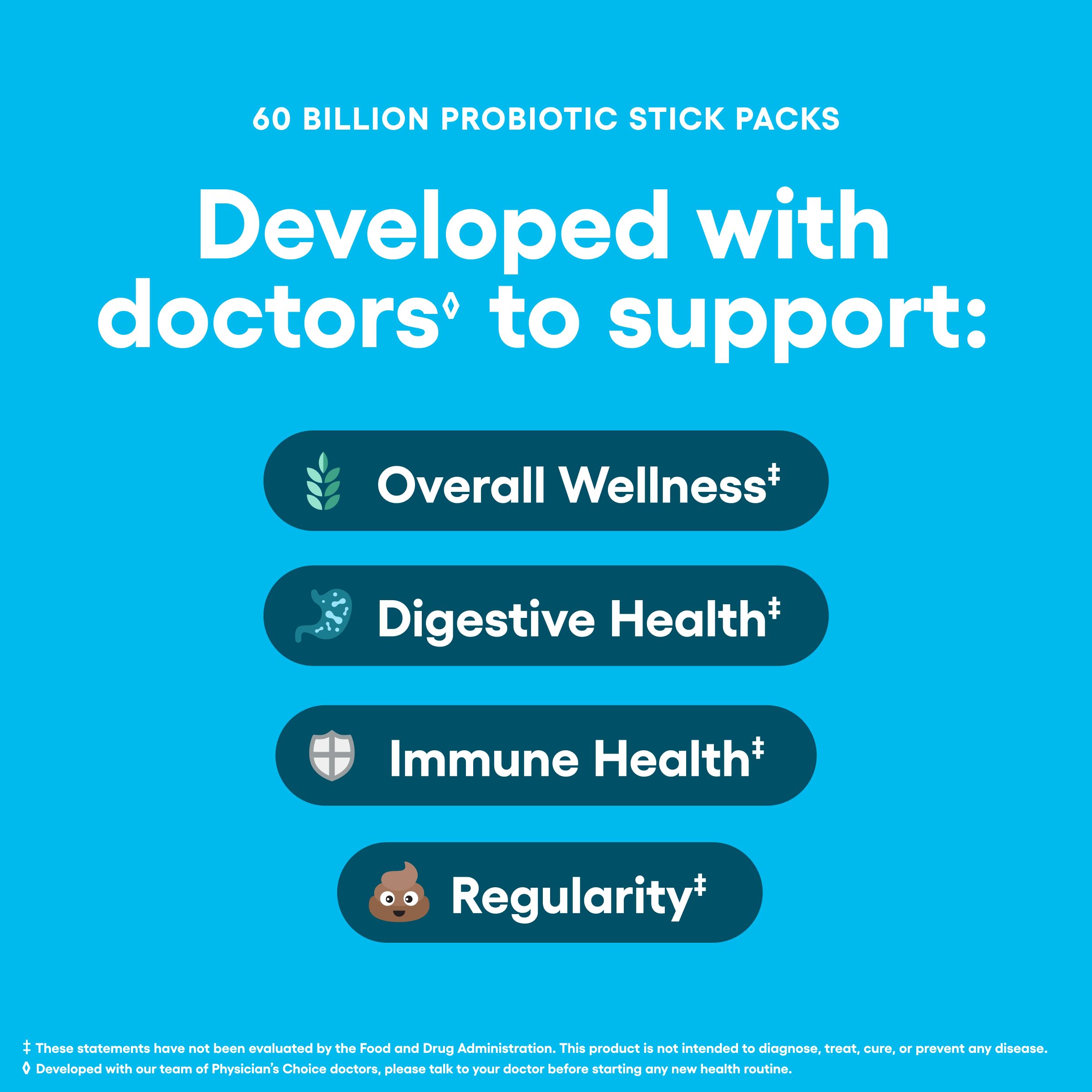 Physician's CHOICE Probiotics 60 Billion CFU - 10 Strains + Organic Prebiotics - Immune, Digestive & Gut Health - Supports Occasional Constipation, Diarrhea, Gas & Bloating - for Women & Men - 30ct