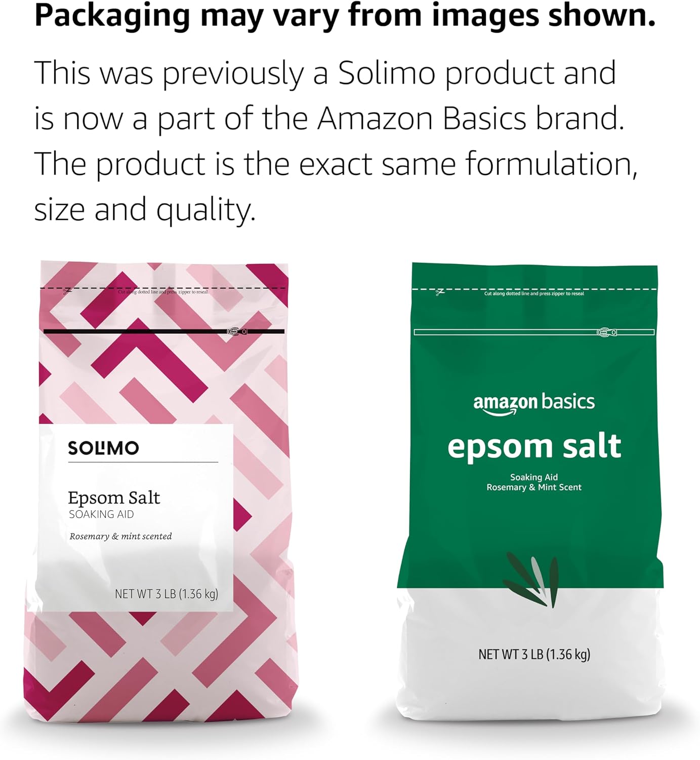 Amazon Basics Epsom Salt Soak, Unscented, Magnesium Sulfate USP, Muscle and Feet Relaxation, Resealable Bag, 3 Pound