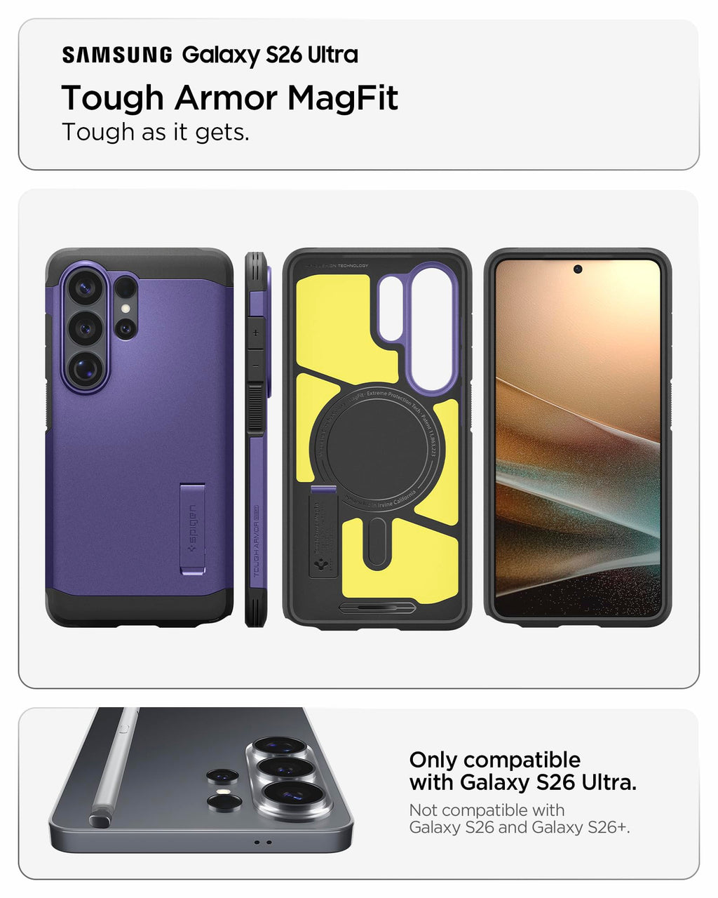 Spigen for Galaxy S26 Ultra Case, Tough Armor MagFit [Kickstand] [Compatible with MagSafe] [Military-Grade Protection] - Black