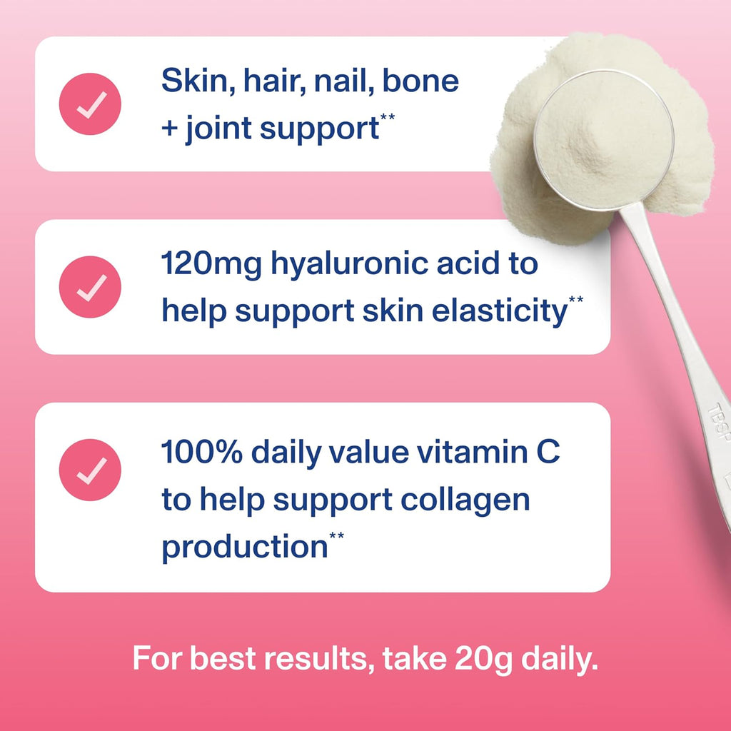 Vital Proteins Collagen Peptides Powder Advanced with Hyaluronic Acid & Vitamin C, 20oz Collagen Protein, Unflavored, 27 Servings