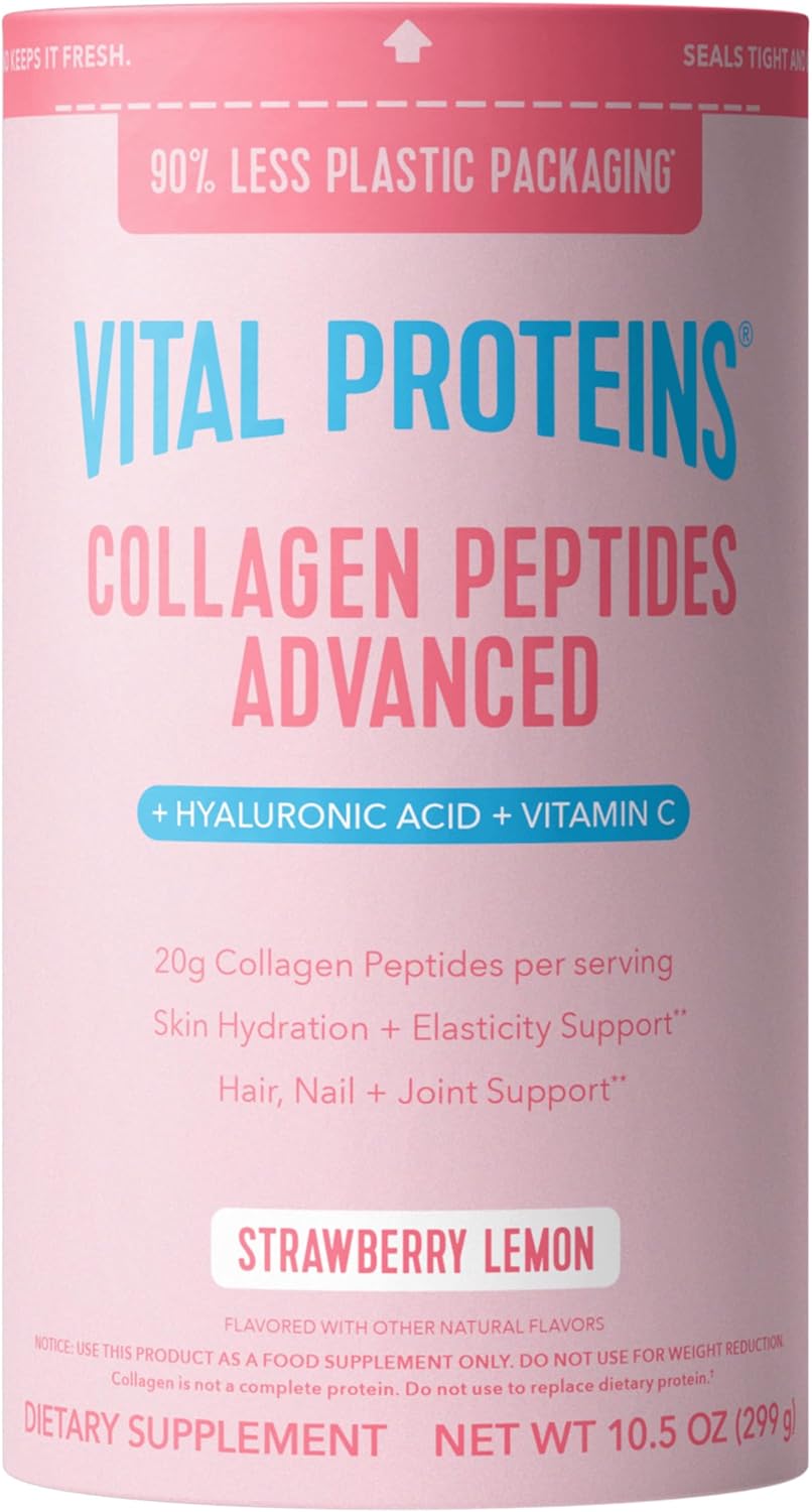 Vital Proteins Collagen Peptides Powder Advanced with Hyaluronic Acid & Vitamin C, 20oz Collagen Protein, Unflavored, 27 Servings