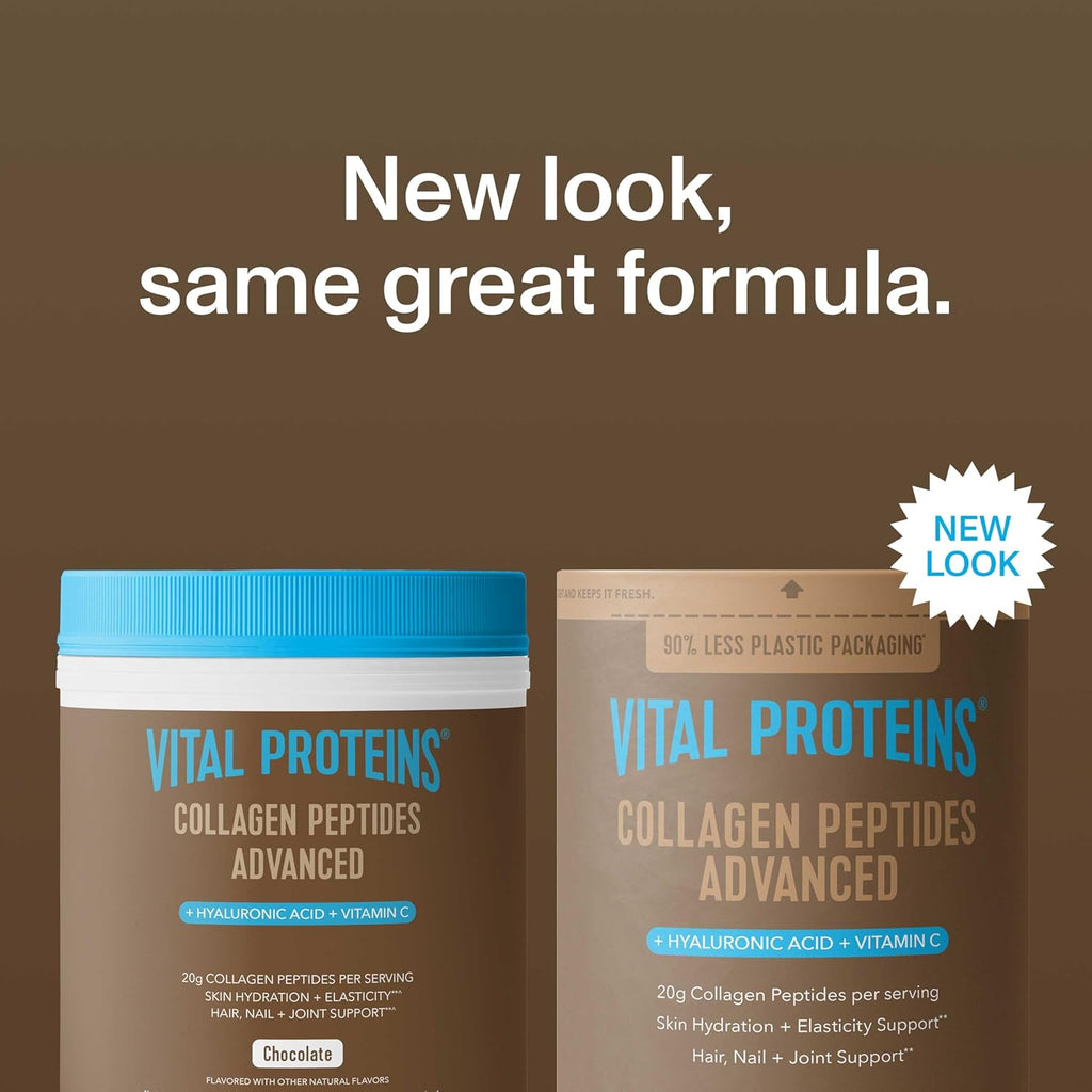 Vital Proteins Collagen Peptides Powder Advanced with Hyaluronic Acid & Vitamin C, 20oz Collagen Protein, Unflavored, 27 Servings