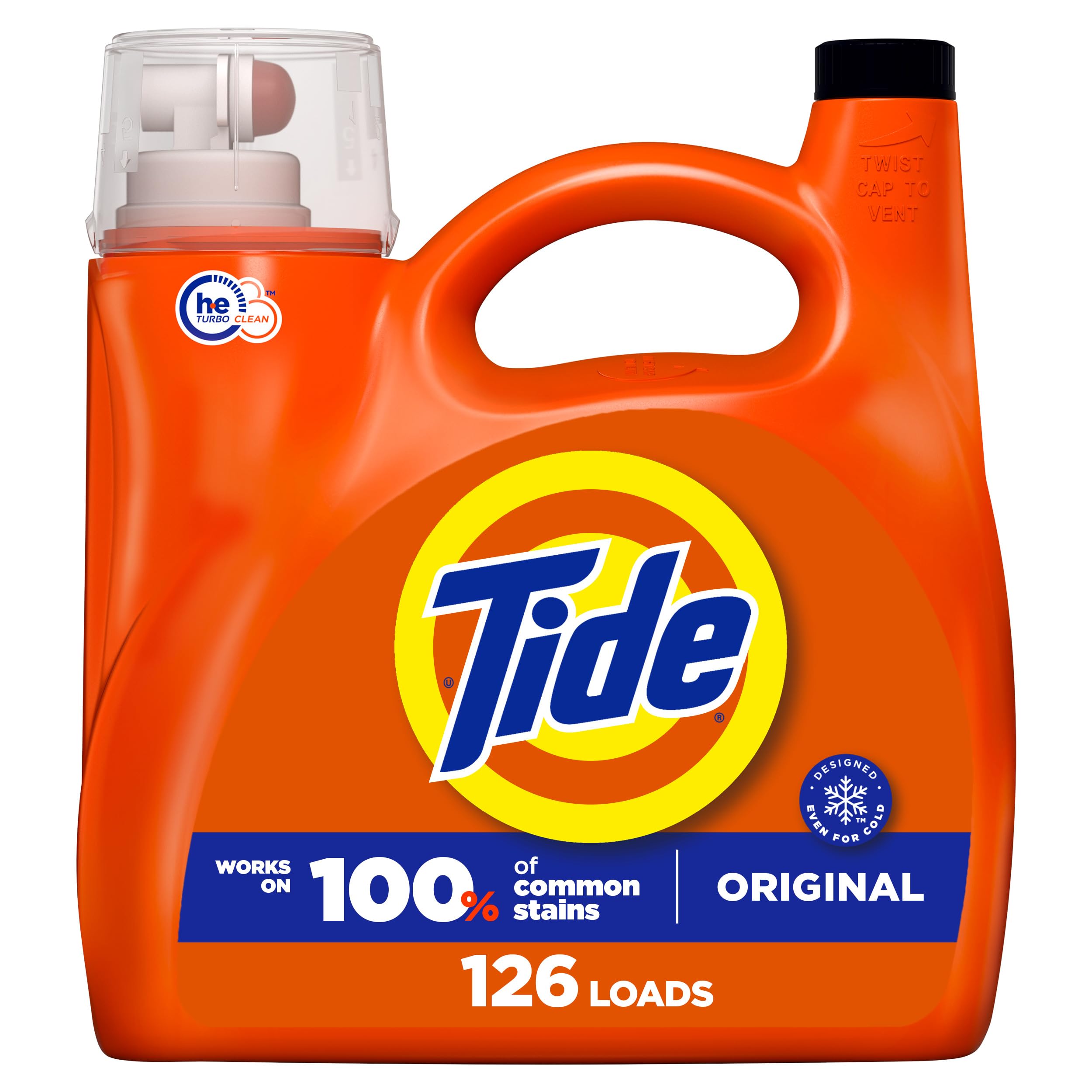 Tide Liquid Laundry Detergent, Original Scent, 125 fl oz, 100 Loads, Boosted Clean Even in Cold Water with Concentrated Washing Soap