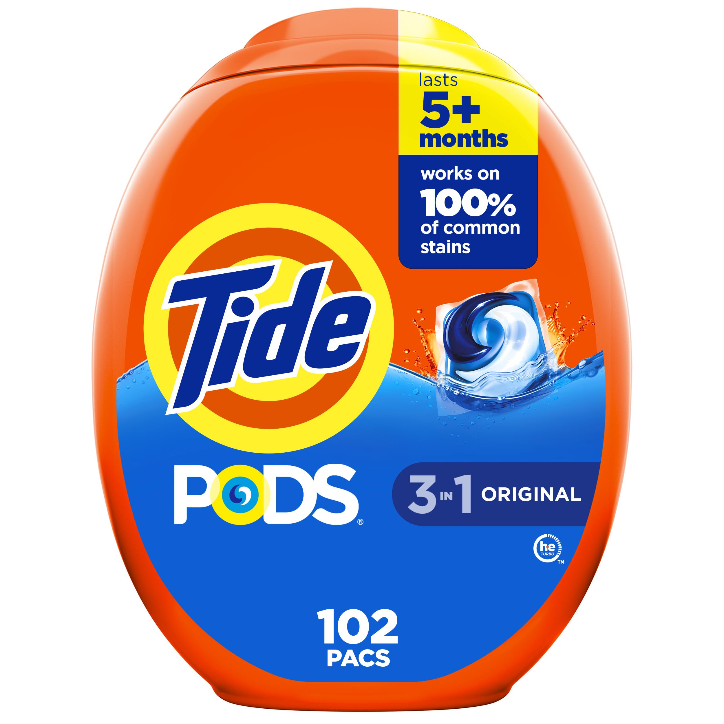 Tide PODS laundry detergent pacs, 3-in-1 Stain Remover, Odor Fighter, Color Protector, 112 Count, HE compatible, Spring Meadow Scent
