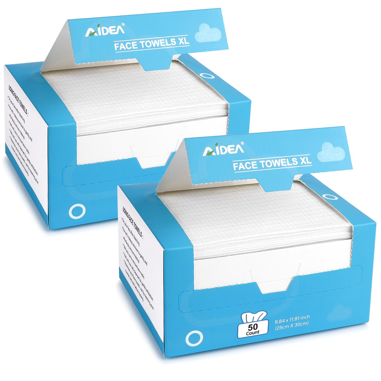 AIDEA Face Towels Disposable-50Ct, Face Cloths for Sensitive Skin | Facial Cleansing Wipes, Facial Towelettes for Makeup Removing, Nursing, Travel, Dry Wipes
