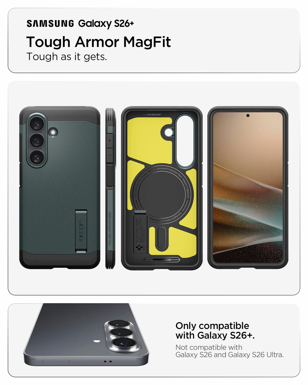 Spigen for Galaxy S26 Ultra Case, Tough Armor MagFit [Kickstand] [Compatible with MagSafe] [Military-Grade Protection] - Black