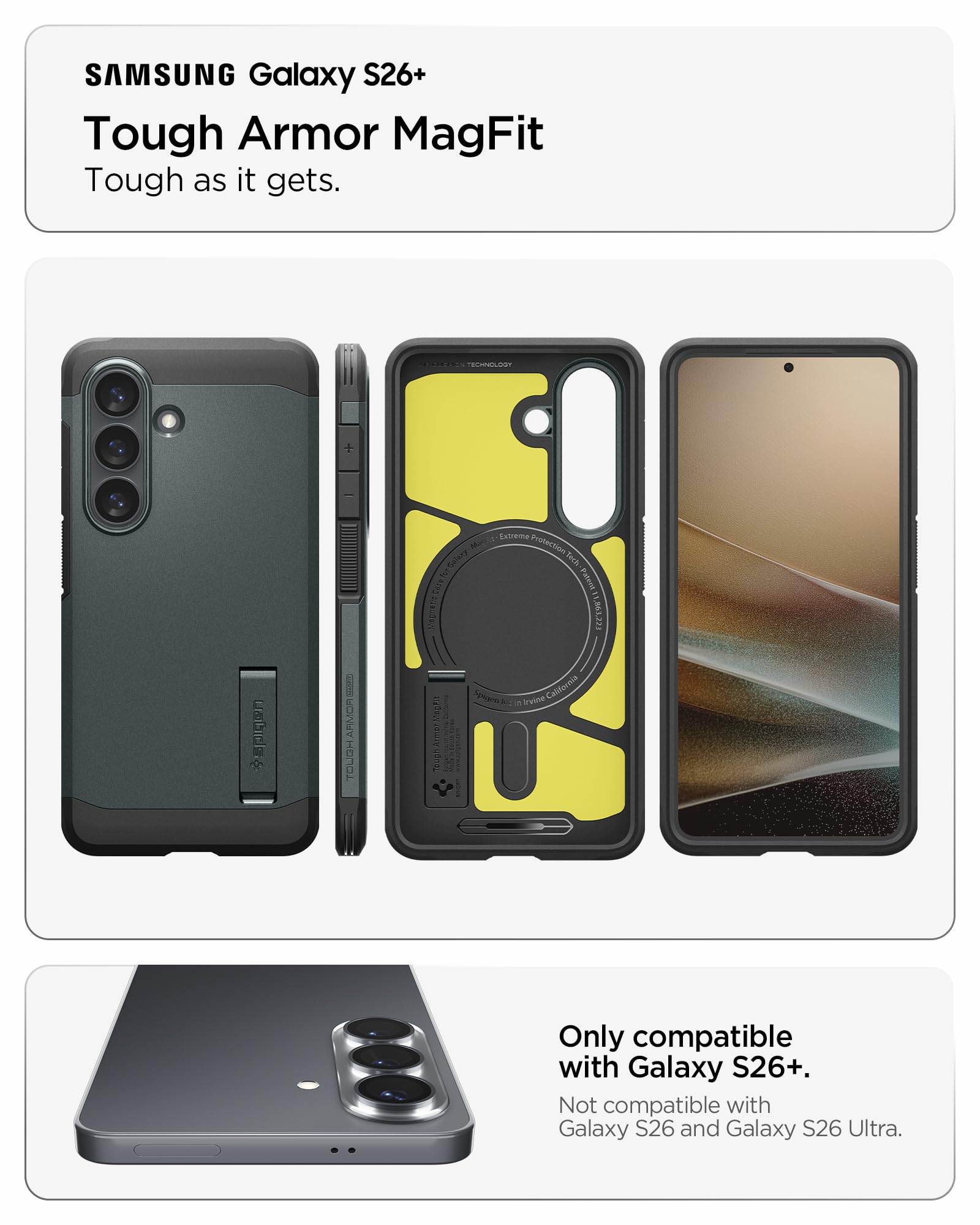 Spigen for Galaxy S26 Ultra Case, Tough Armor MagFit [Kickstand] [Compatible with MagSafe] [Military-Grade Protection] - Black
