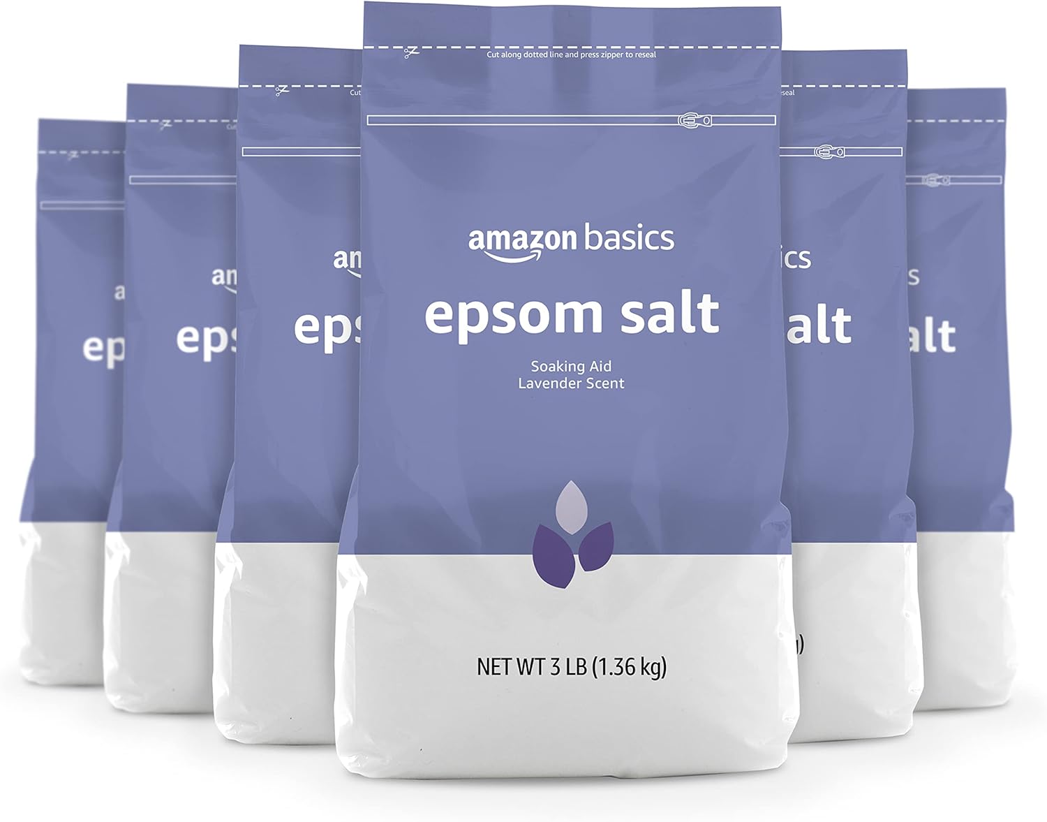 Amazon Basics Epsom Salt Soak, Unscented, Magnesium Sulfate USP, Muscle and Feet Relaxation, Resealable Bag, 3 Pound