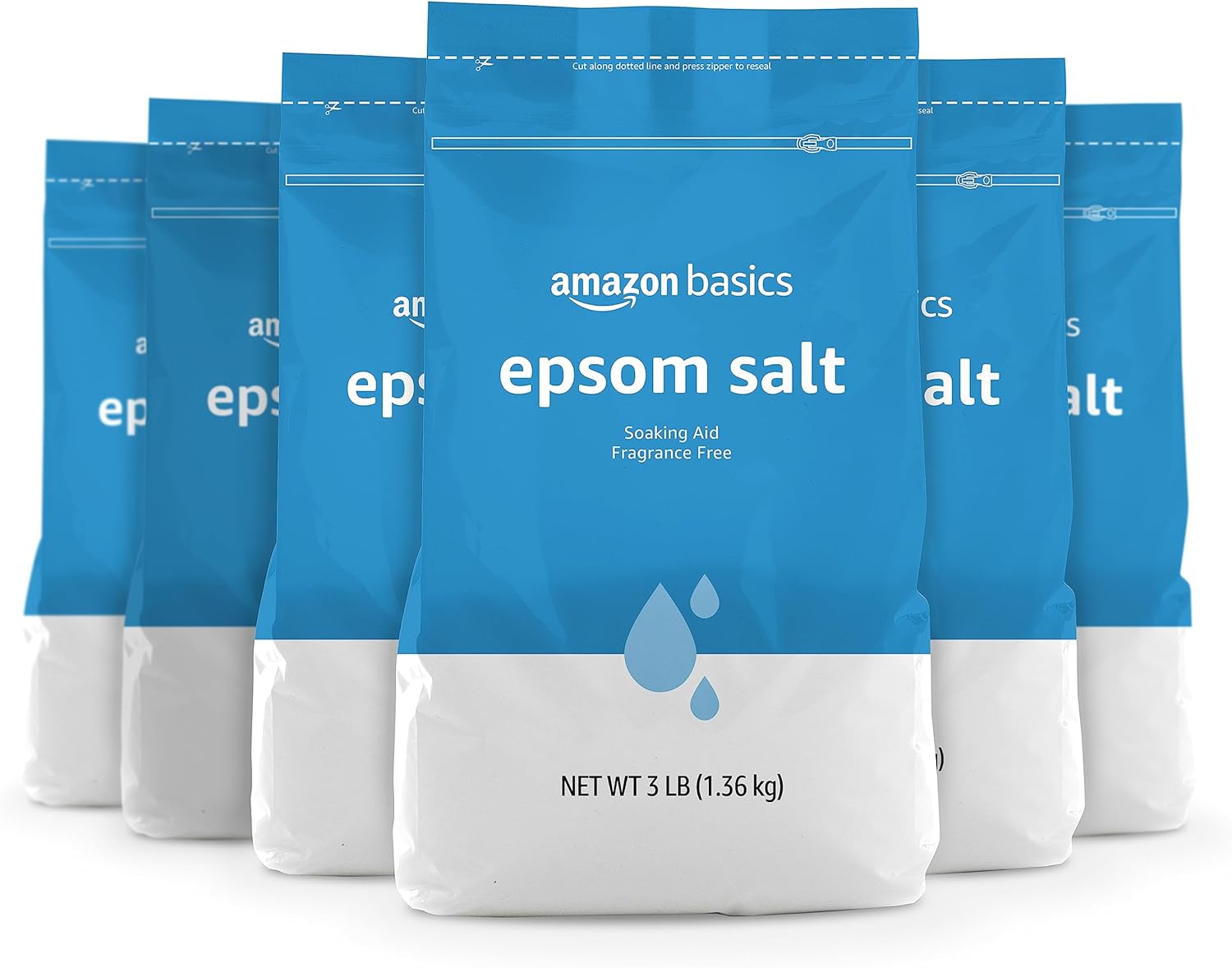 Amazon Basics Epsom Salt Soak, Unscented, Magnesium Sulfate USP, Muscle and Feet Relaxation, Resealable Bag, 3 Pound