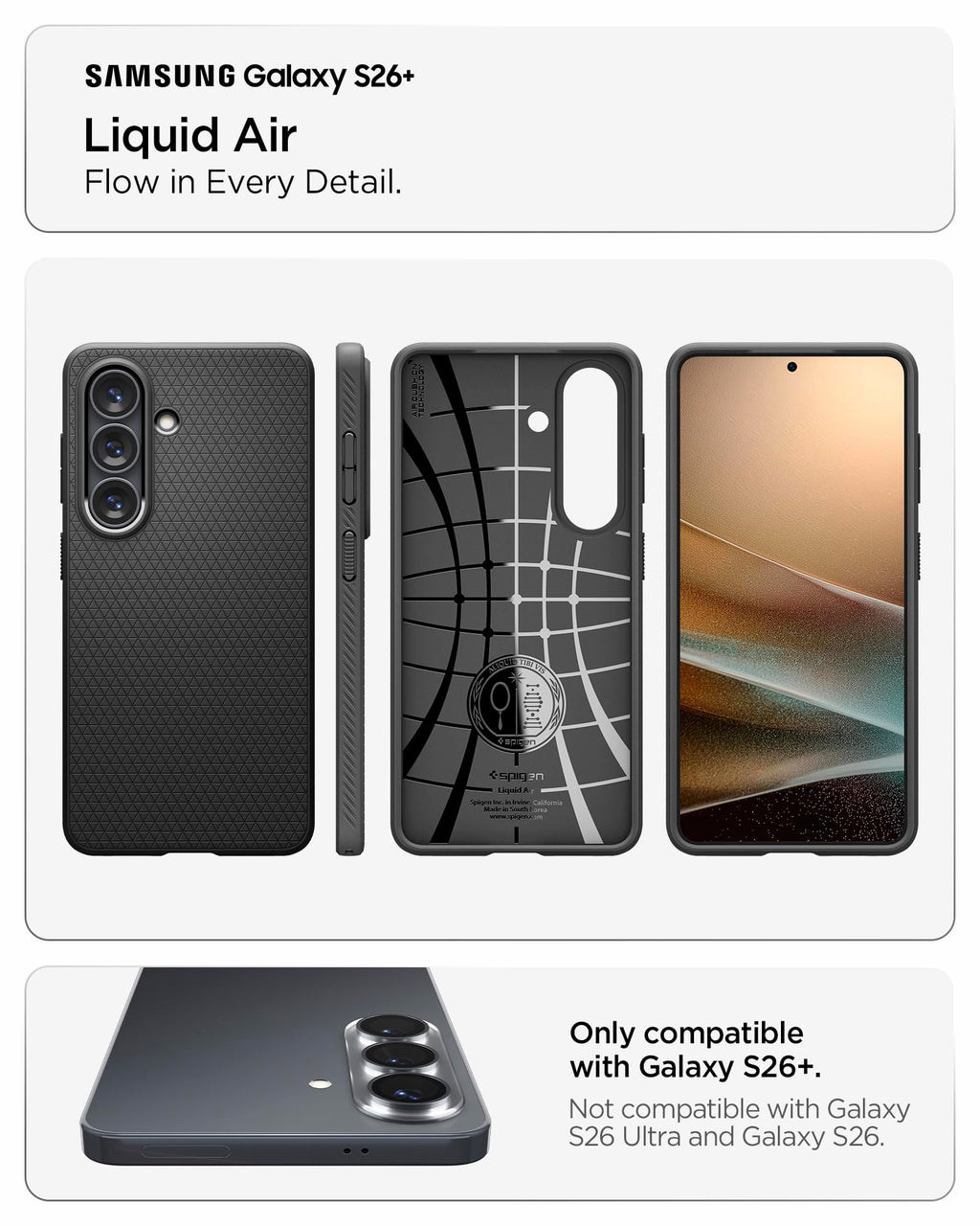 Spigen for Galaxy S26 Case, Liquid Air [No Magnet Ring] [Military-Grade Protection] - Matte Black