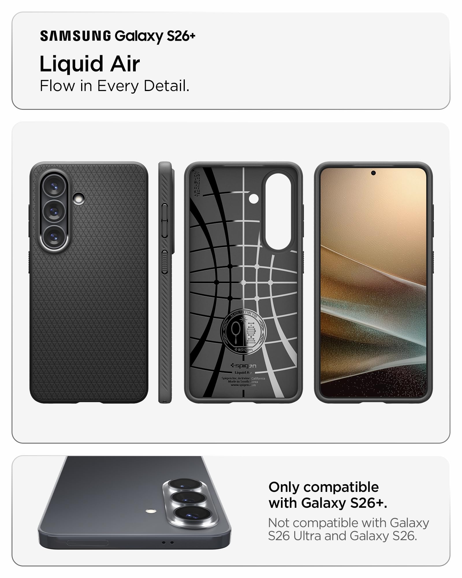 Spigen for Galaxy S26 Case, Liquid Air [No Magnet Ring] [Military-Grade Protection] - Matte Black