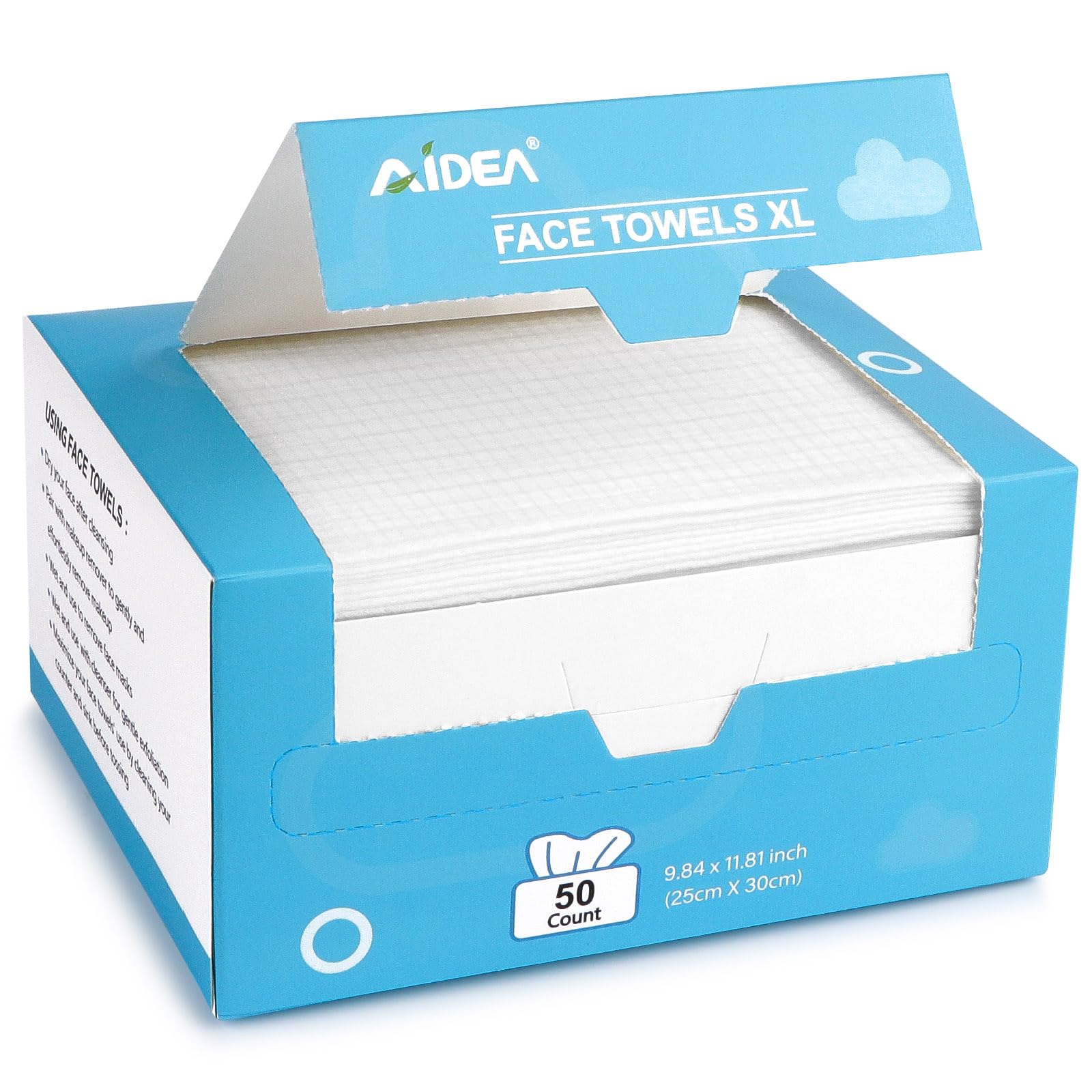 AIDEA Face Towels Disposable-50Ct, Face Cloths for Sensitive Skin | Facial Cleansing Wipes, Facial Towelettes for Makeup Removing, Nursing, Travel, Dry Wipes