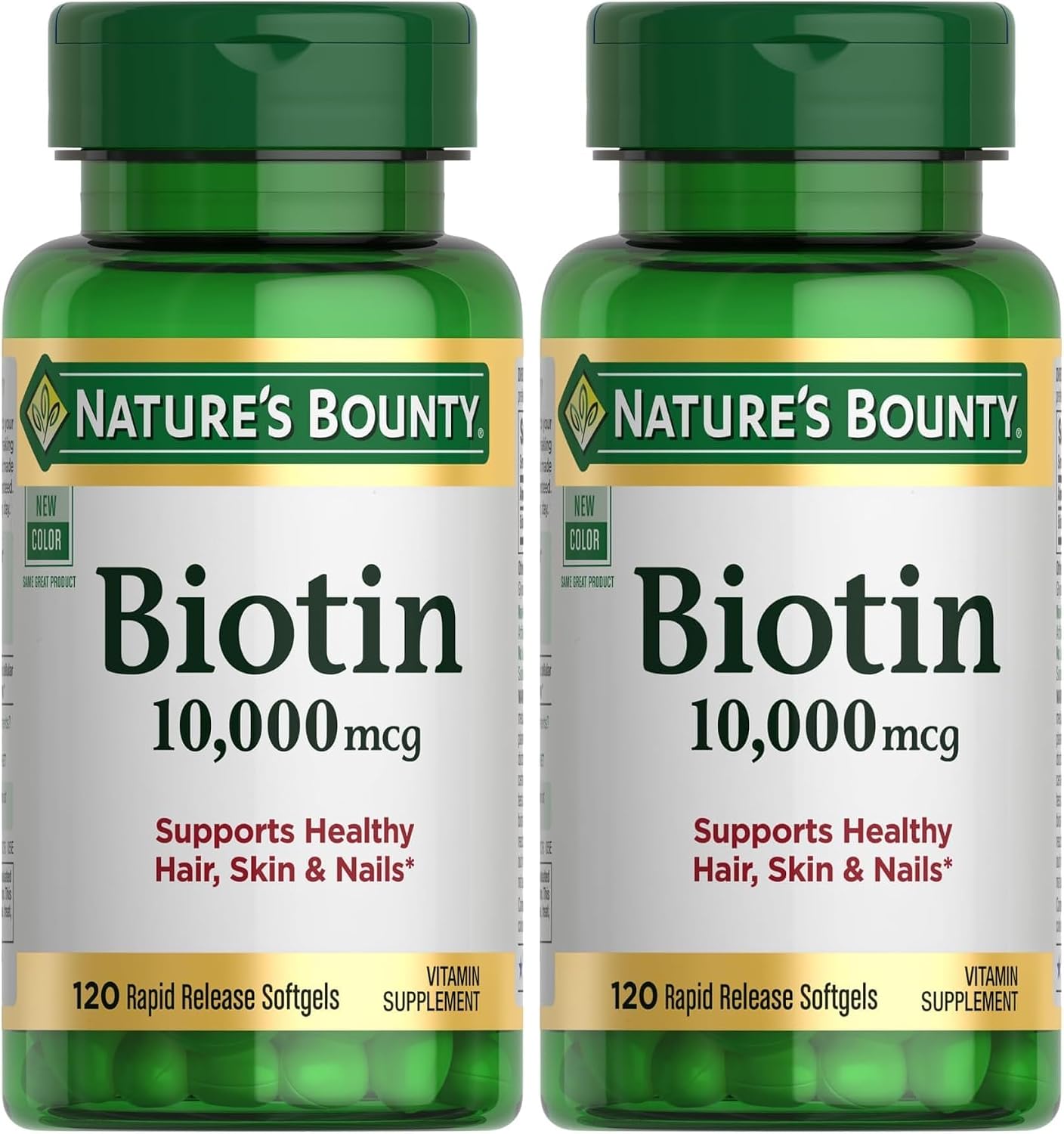 Nature's Bounty Biotin Hair Skin and Nails Vitamins, Supports Healthy Hair, Skin and Nails, 10,000 mcg, 120 Softgels (Pack of 1)