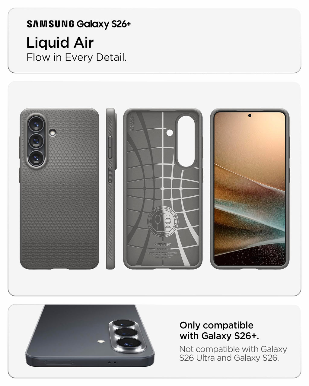 Spigen for Galaxy S26 Case, Liquid Air [No Magnet Ring] [Military-Grade Protection] - Matte Black