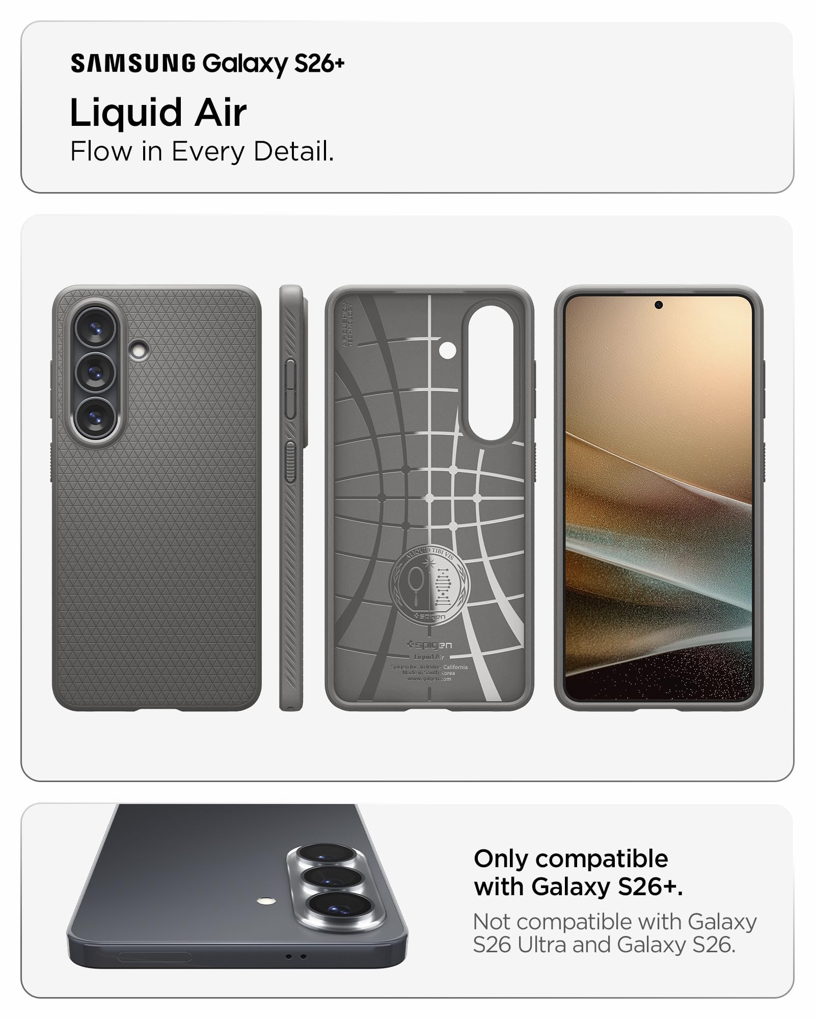Spigen for Galaxy S26 Case, Liquid Air [No Magnet Ring] [Military-Grade Protection] - Matte Black